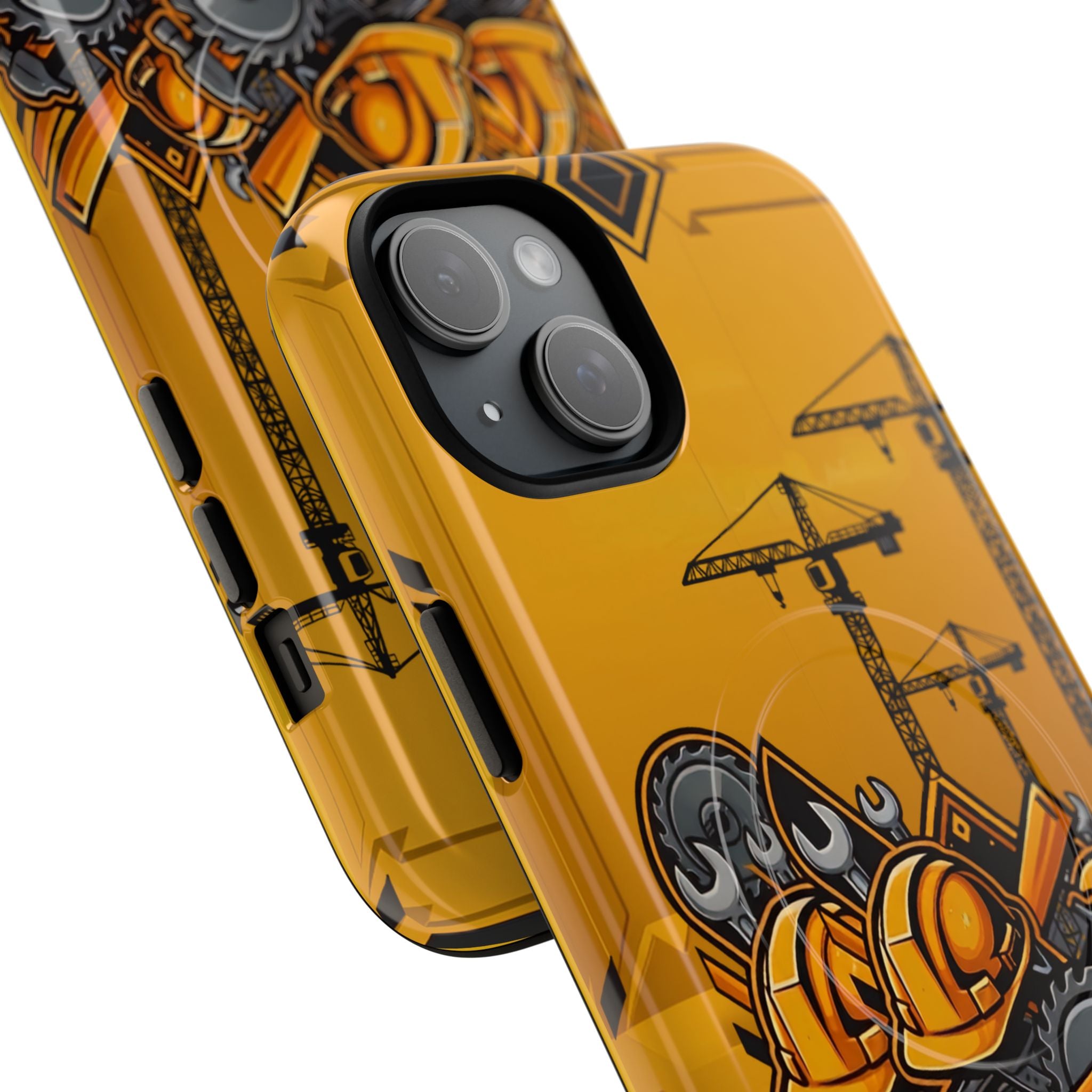 Construction Gear Tough Magnetic Phone Case — Worker Helmet & Tools Design
