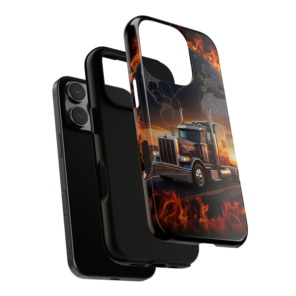 Truck Flames Phone Case — Bold Semi-Truck Globe Design