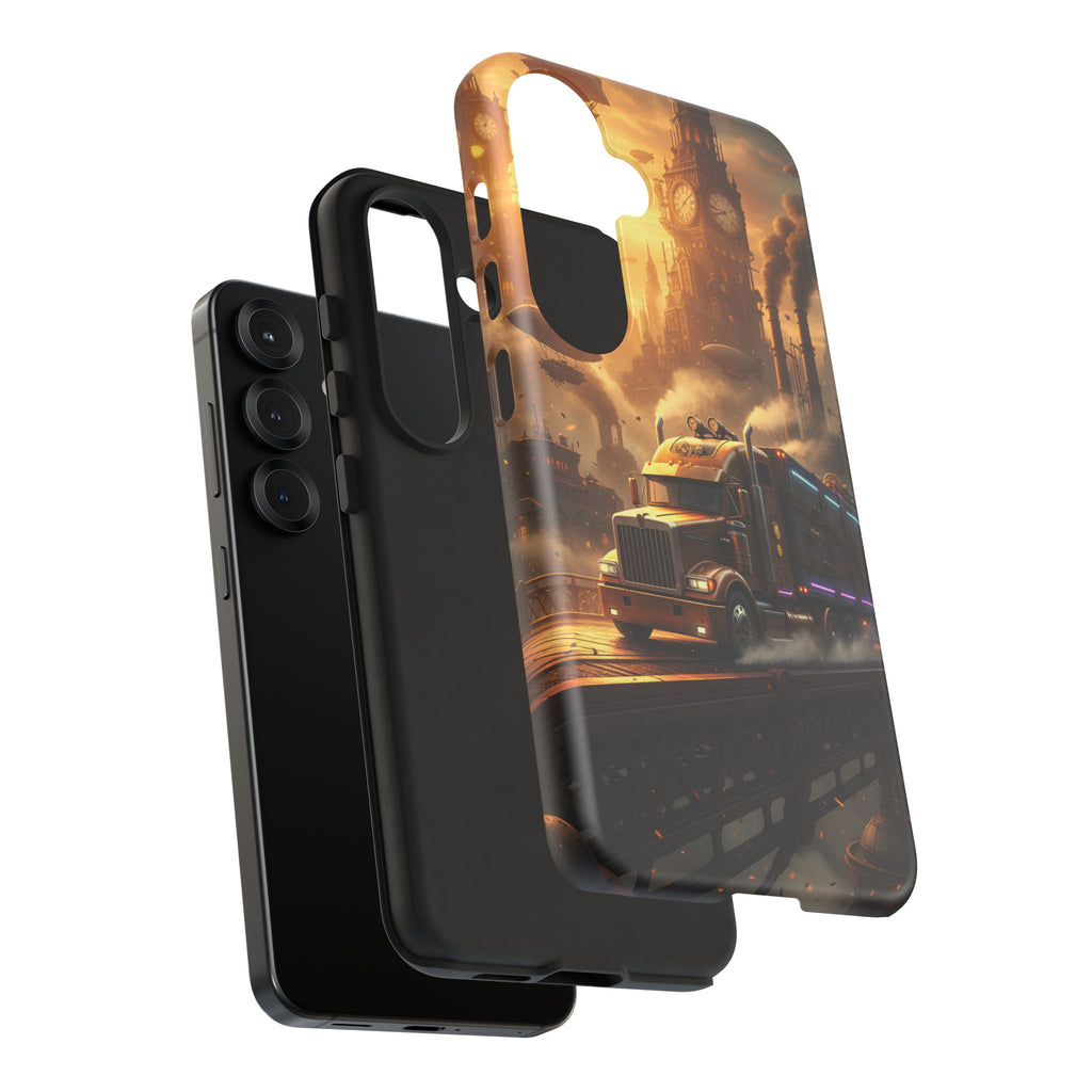 Steampunk Freightliner Phone Case — Rugged Trucking Cityscape iPhone Cover