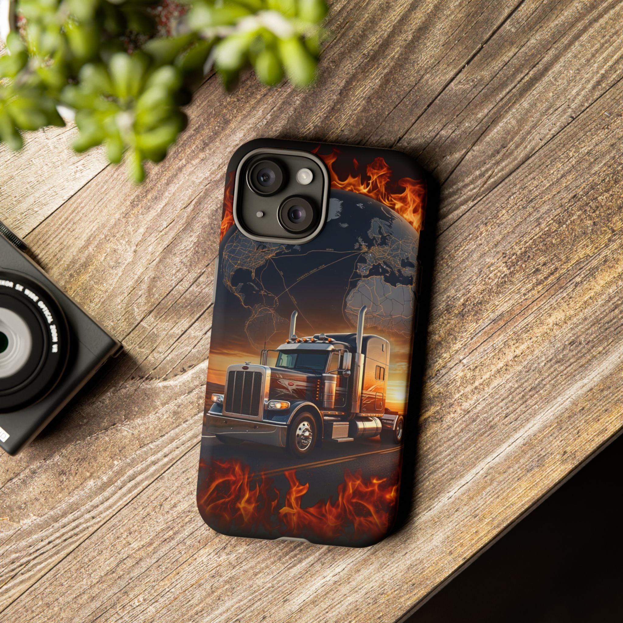 Truck Flames Phone Case — Bold Semi-Truck Globe Design