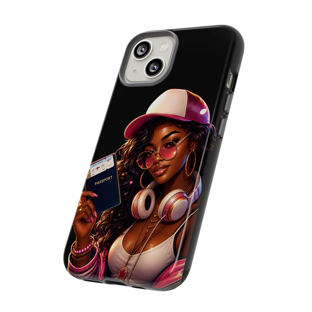 Tough Case – Stylized Urban Girl Phone Case with Headphones & Passport