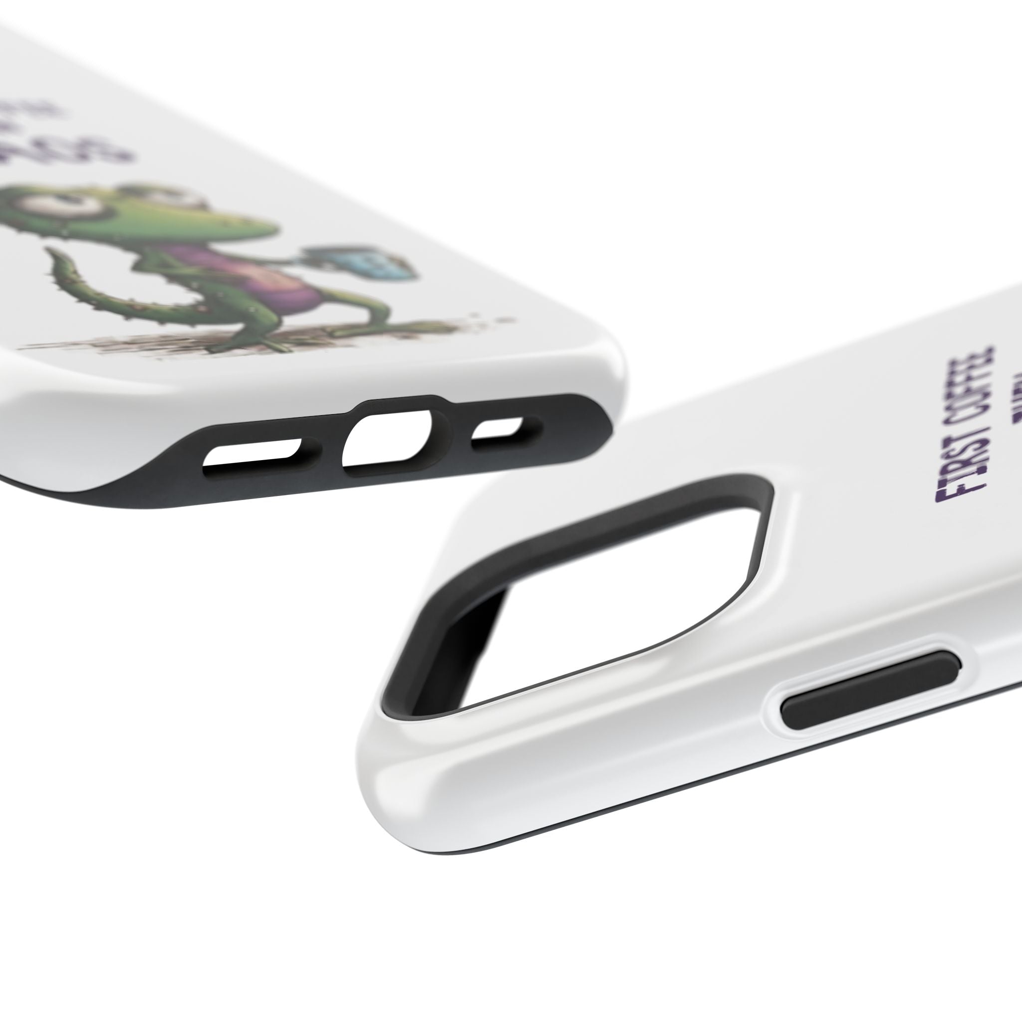 Impact-Resistant Phone Case — "First Coffee Then Chaos" Cute Lizard Coffee Design