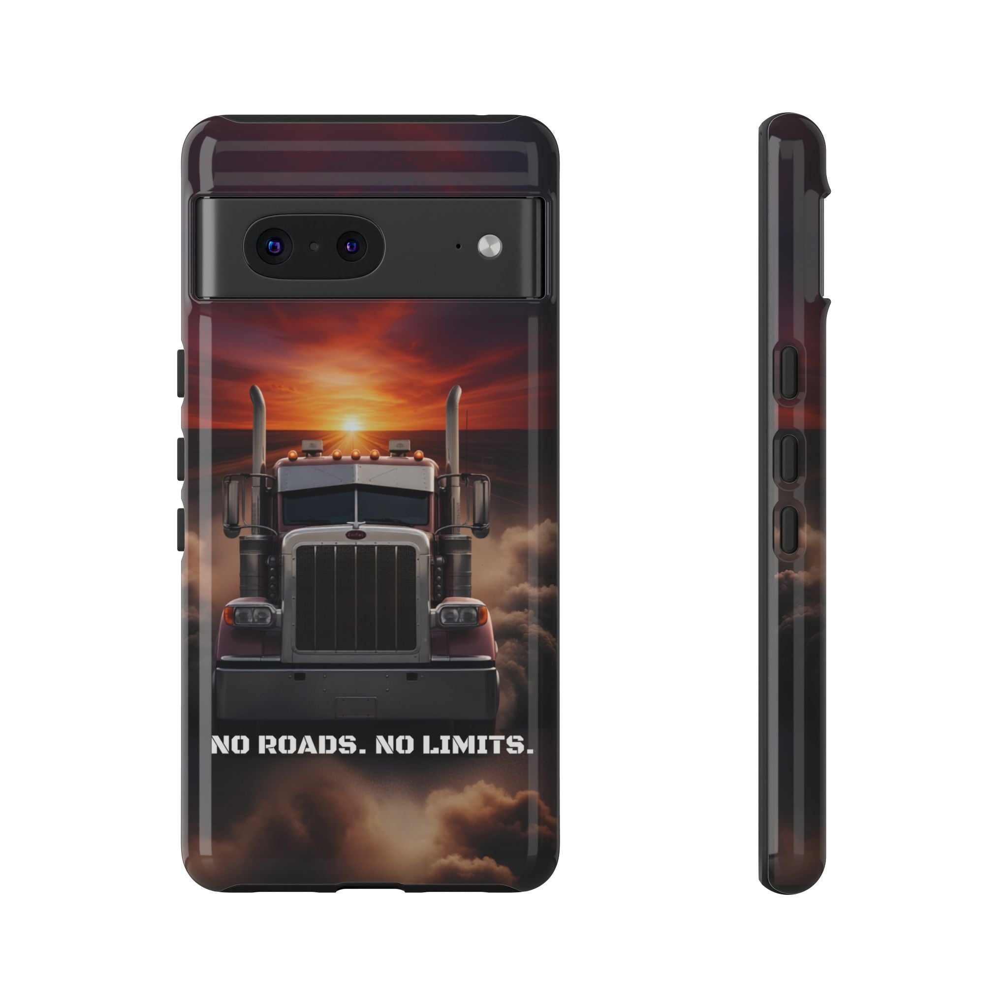 Truck Phone Case — "No Roads. No Limits." Sunset Semi Truck Protective Case