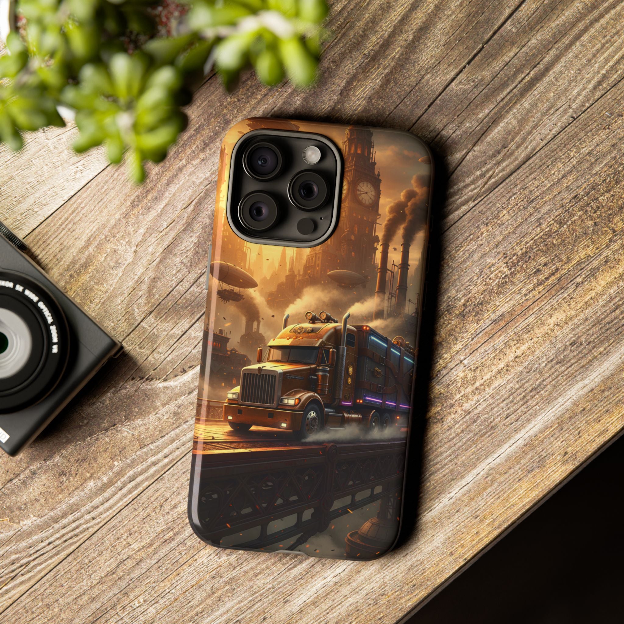 Steampunk Freightliner Phone Case — Rugged Trucking Cityscape iPhone Cover