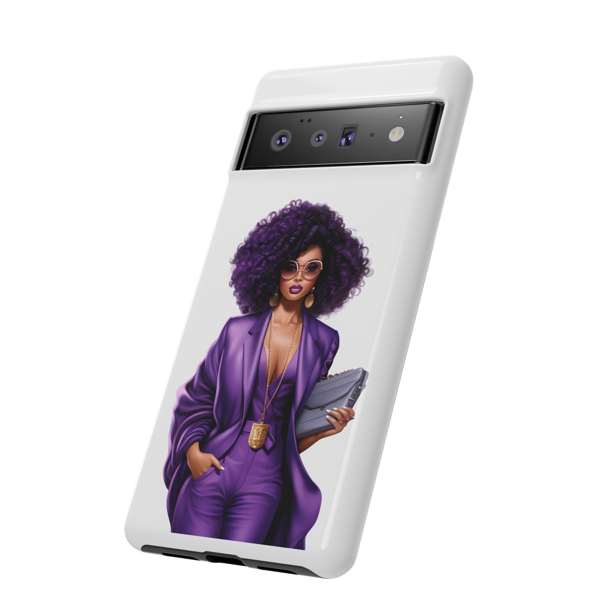 Purple Power Woman Phone Case — Afro Chic Businesswoman Protective Phone Cover