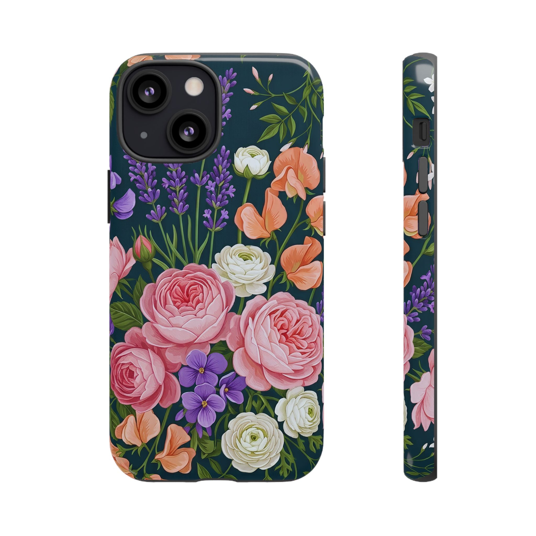 Floral Bouquet Phone Case — Vintage Roses & Lavender Protective Cover