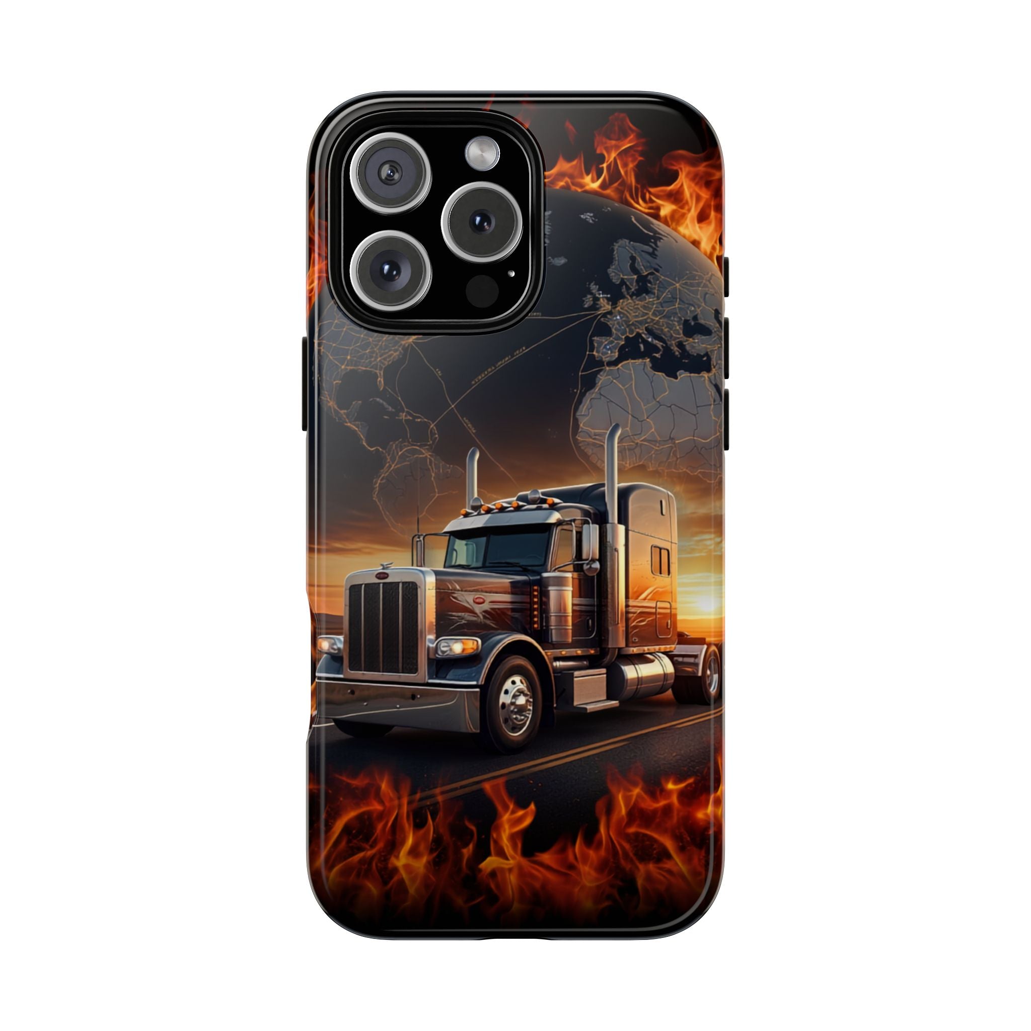 Truck Flames Phone Case — Bold Semi-Truck Globe Design