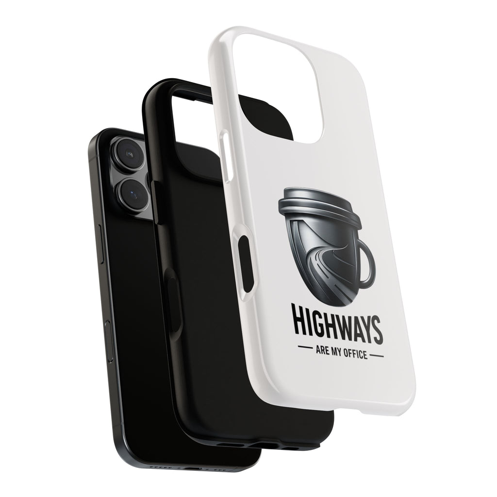 Hard Shell Phone Case — “Highways Are My Office” Travel Coffee Design