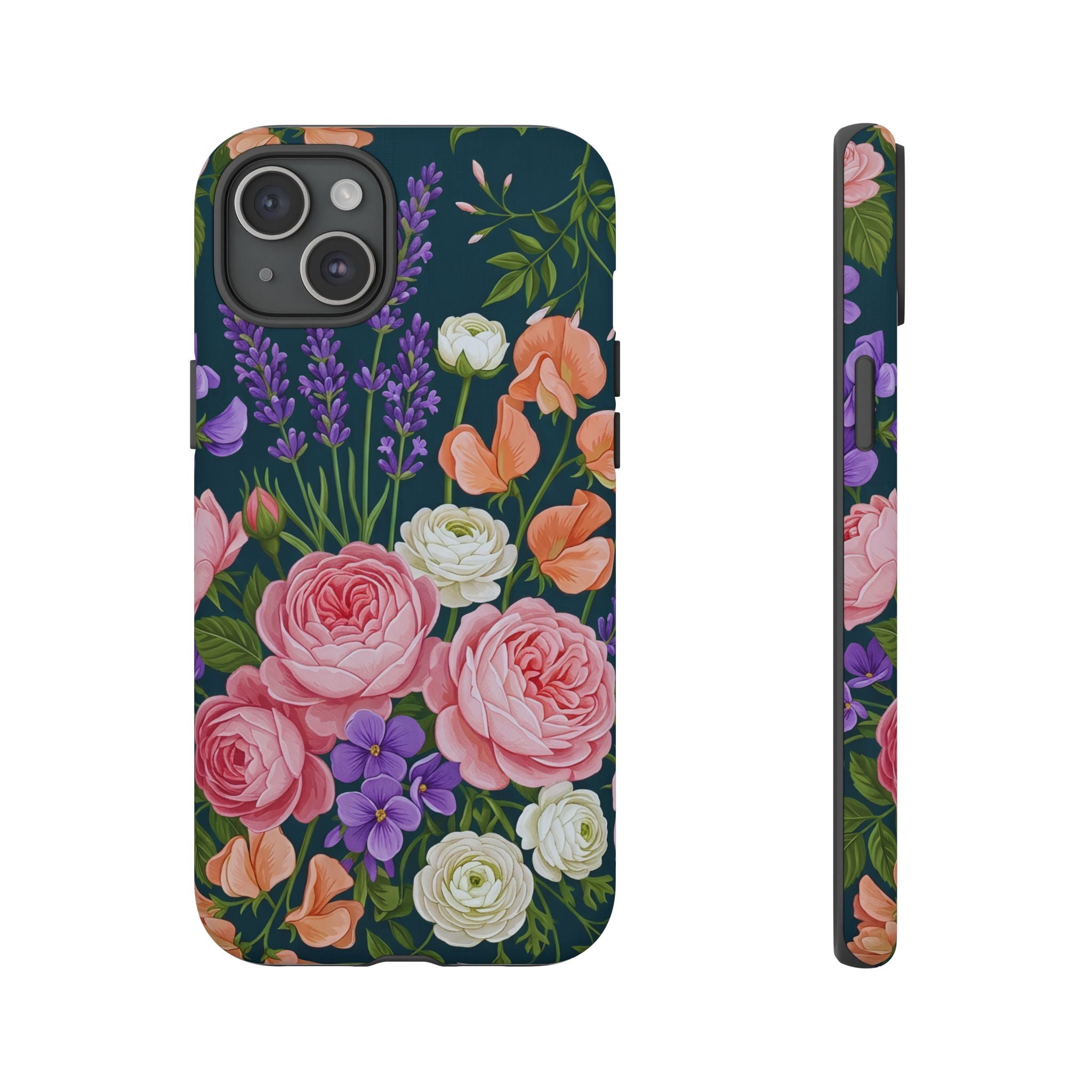 Floral Bouquet Phone Case — Vintage Roses & Lavender Protective Cover