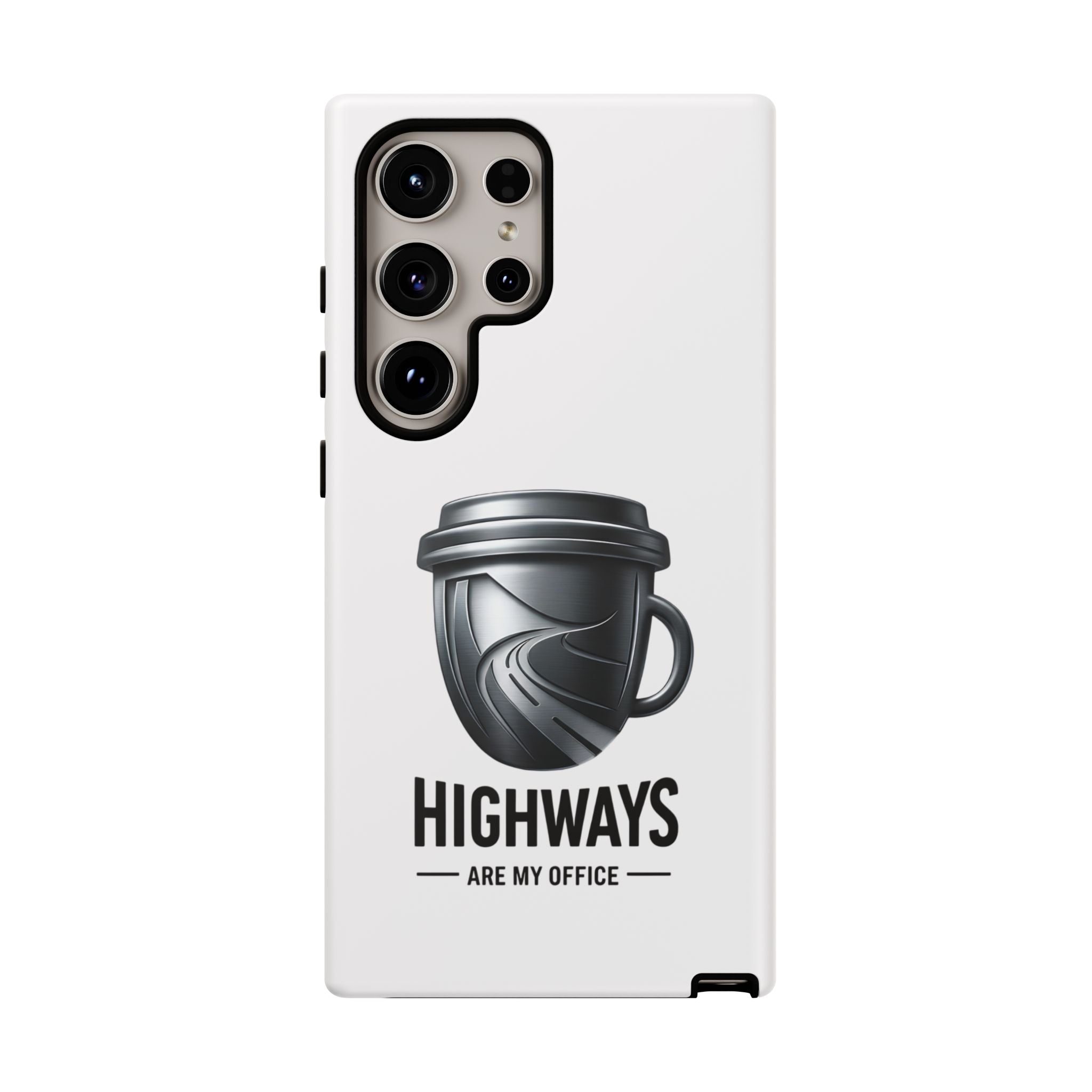 Hard Shell Phone Case — “Highways Are My Office” Travel Coffee Design