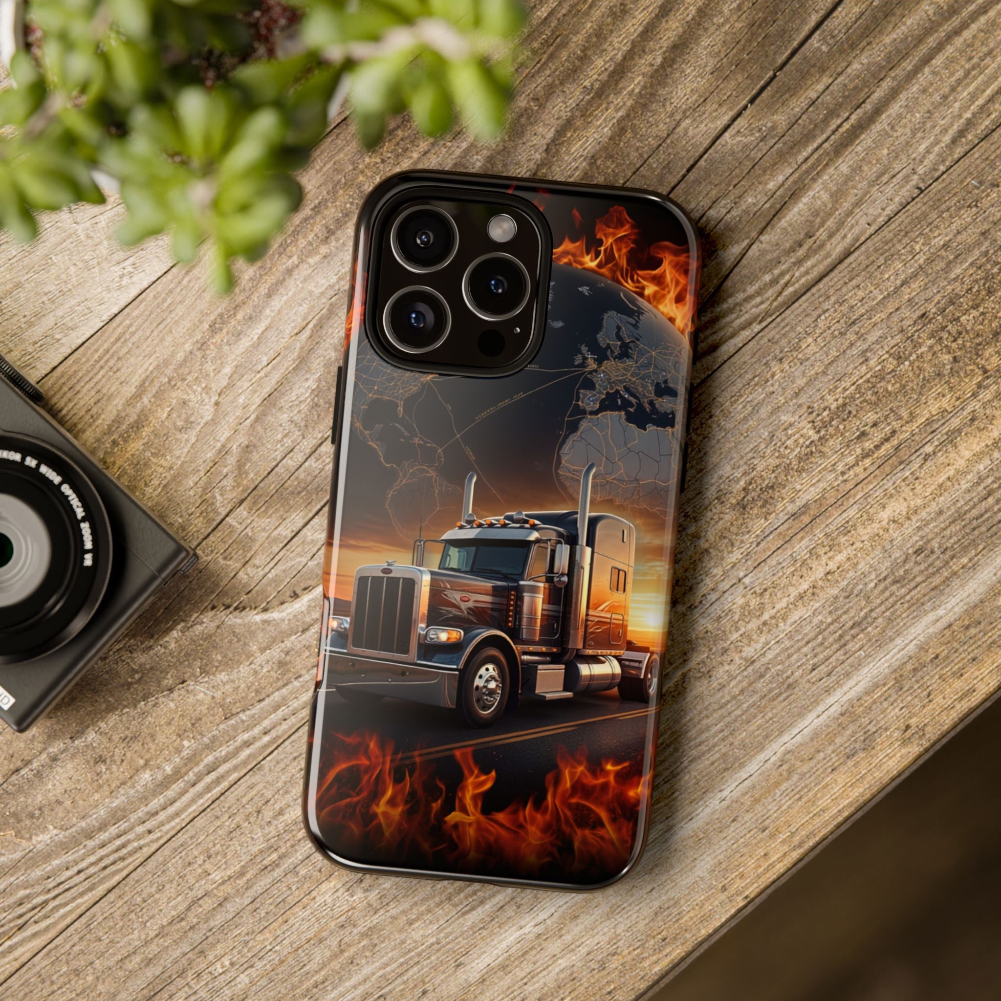 Truck Flames Phone Case — Bold Semi-Truck Globe Design