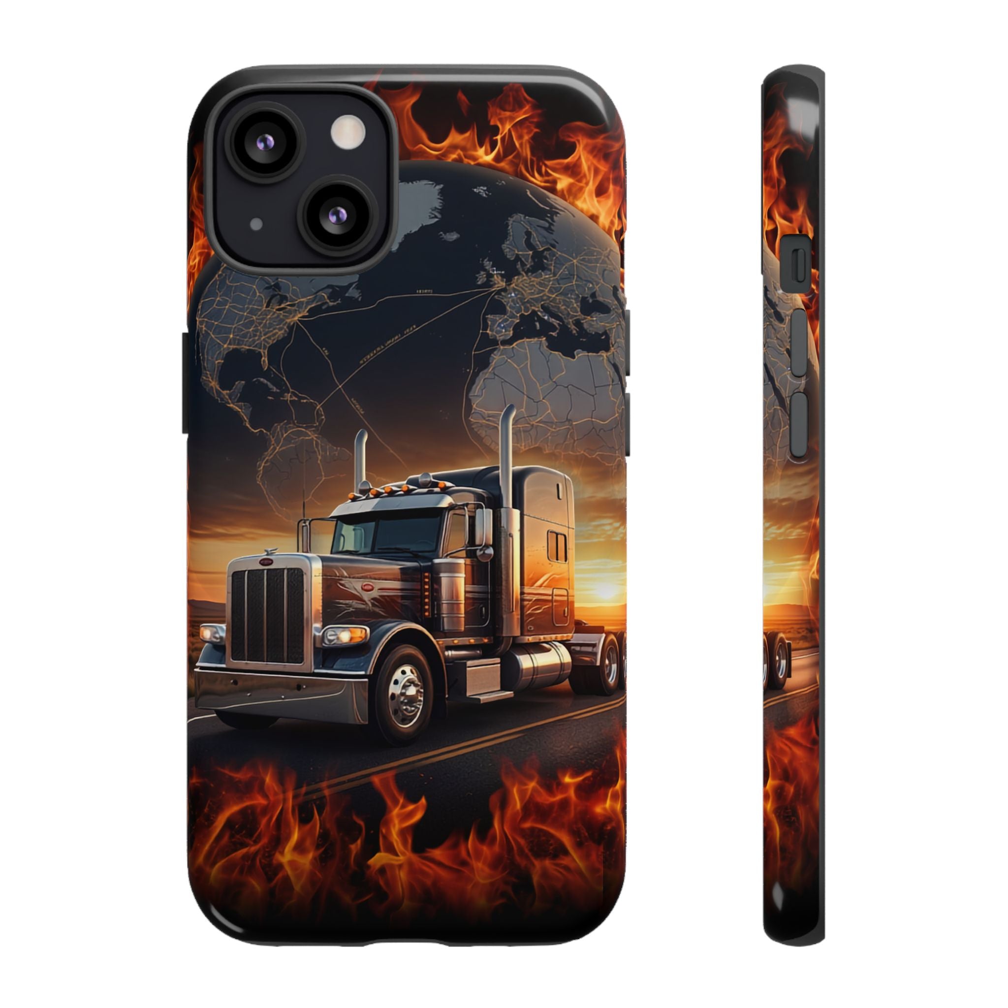 Truck Flames Phone Case — Bold Semi-Truck Globe Design
