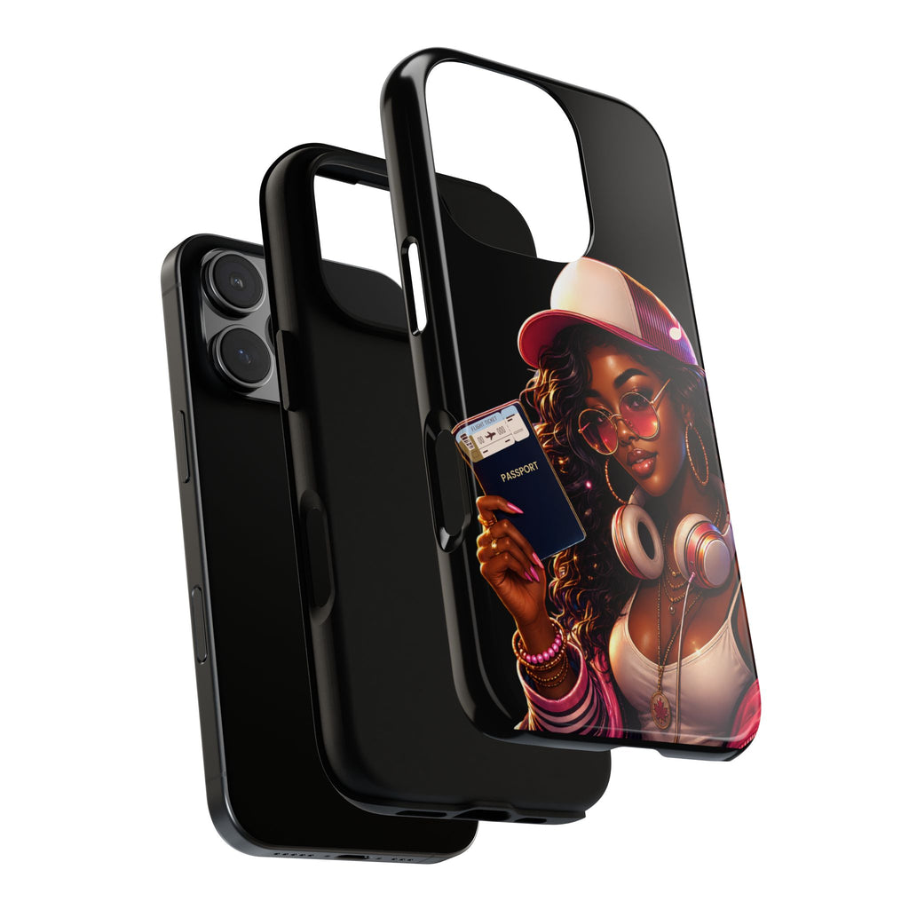 Tough Case – Stylized Urban Girl Phone Case with Headphones & Passport