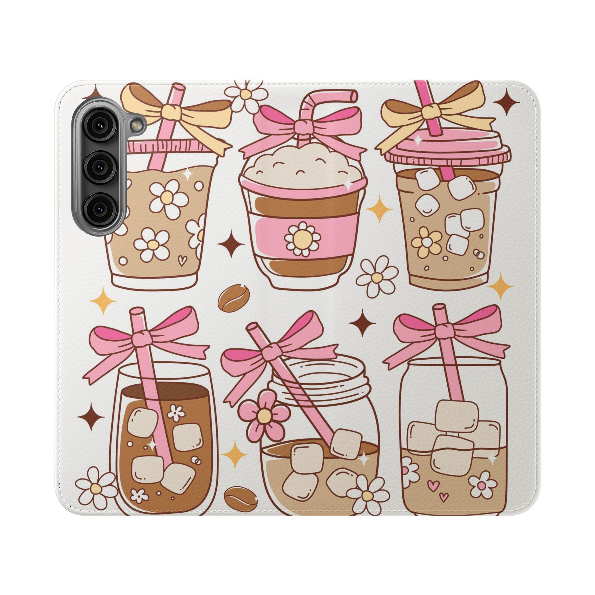 Cute Coffee & Latte Flip Phone Case – Cozy Boba & Dessert Wallet Cover