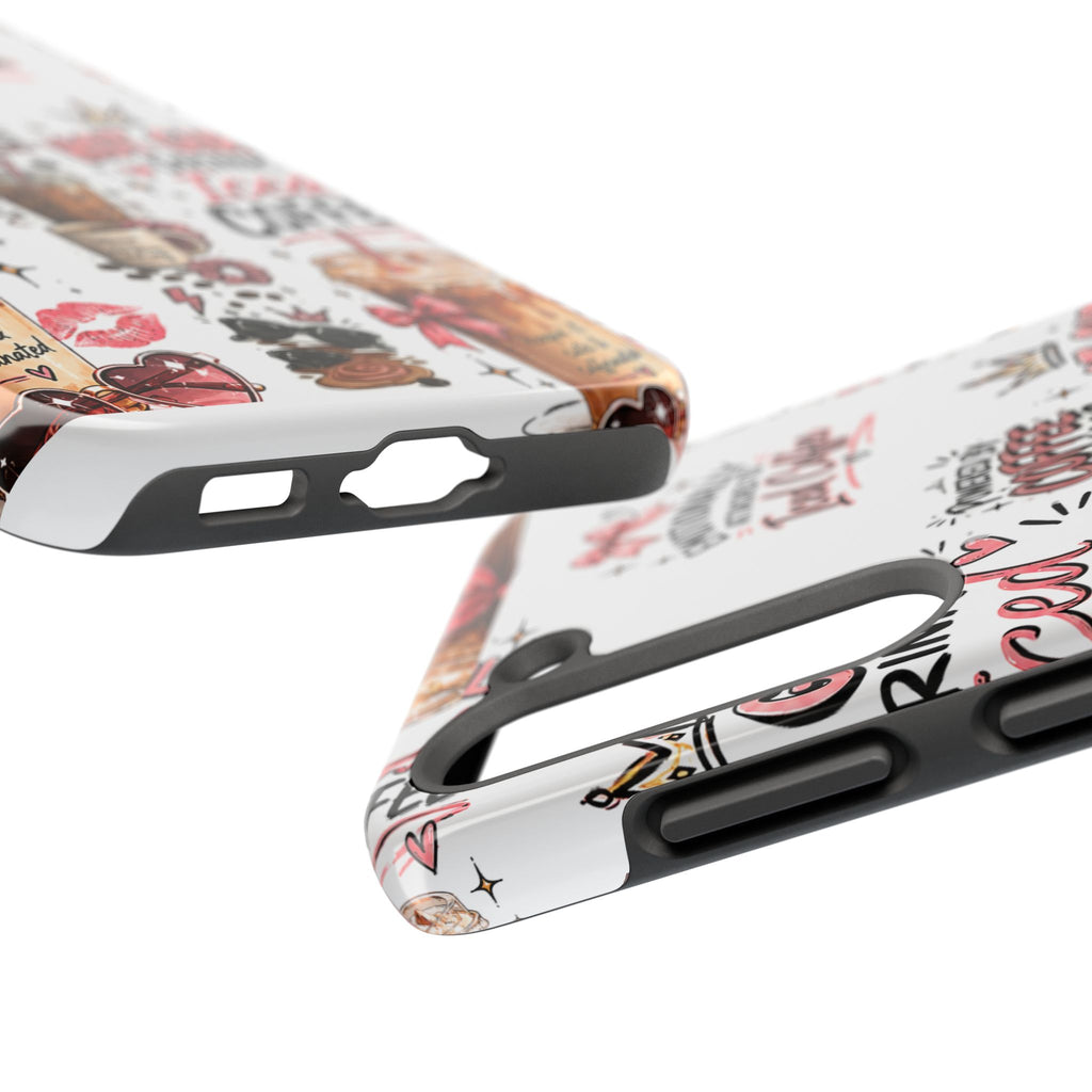 Iced Coffee Pattern Phone Case – "Powered by Coffee & Chaos" Tough Protective Case