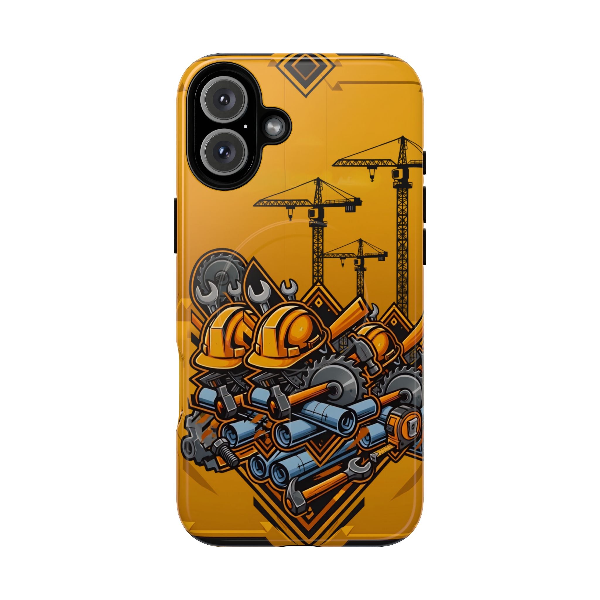 Construction Gear Tough Magnetic Phone Case — Worker Helmet & Tools Design