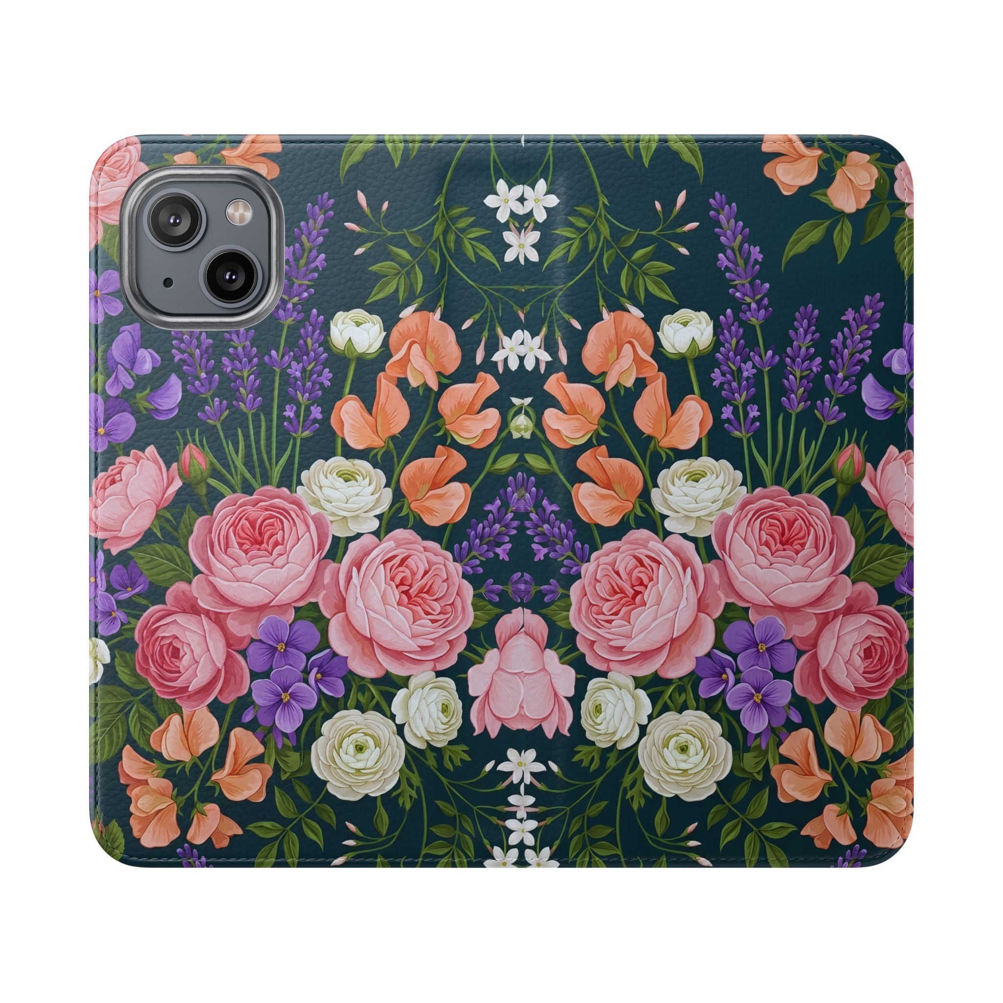 Floral Flip Phone Case -Wallet Cover with Card Slots