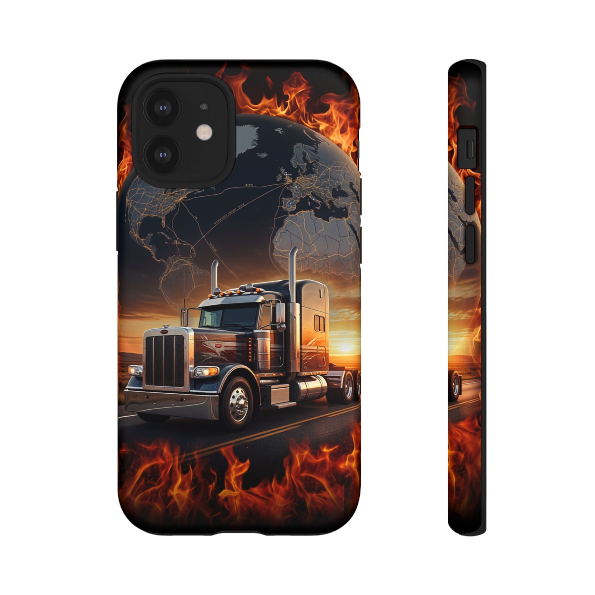 Truck Flames Phone Case — Bold Semi-Truck Globe Design