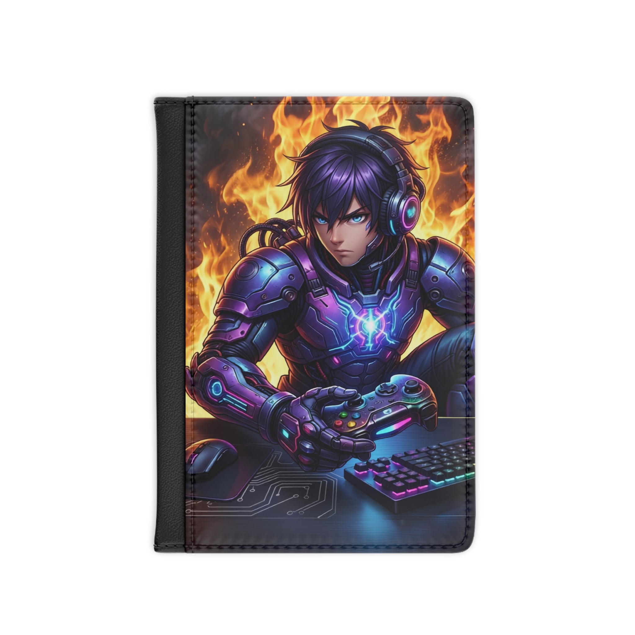 Gamer Knight Passport Cover — Neon Cyber Armor Travel Wallet