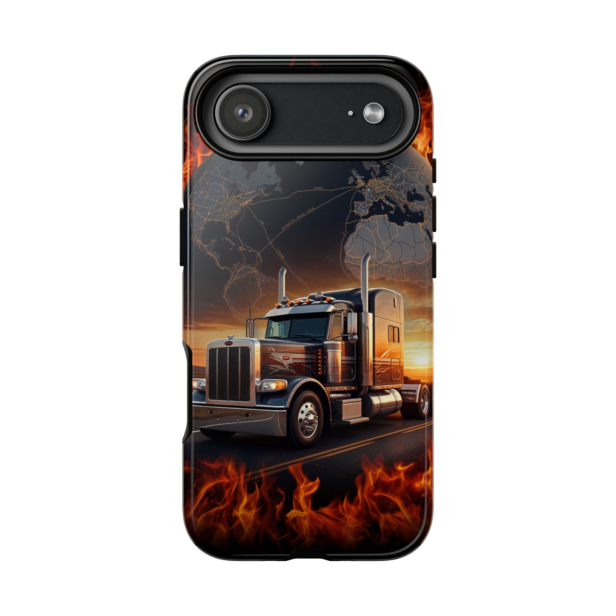 Truck Flames Phone Case — Bold Semi-Truck Globe Design