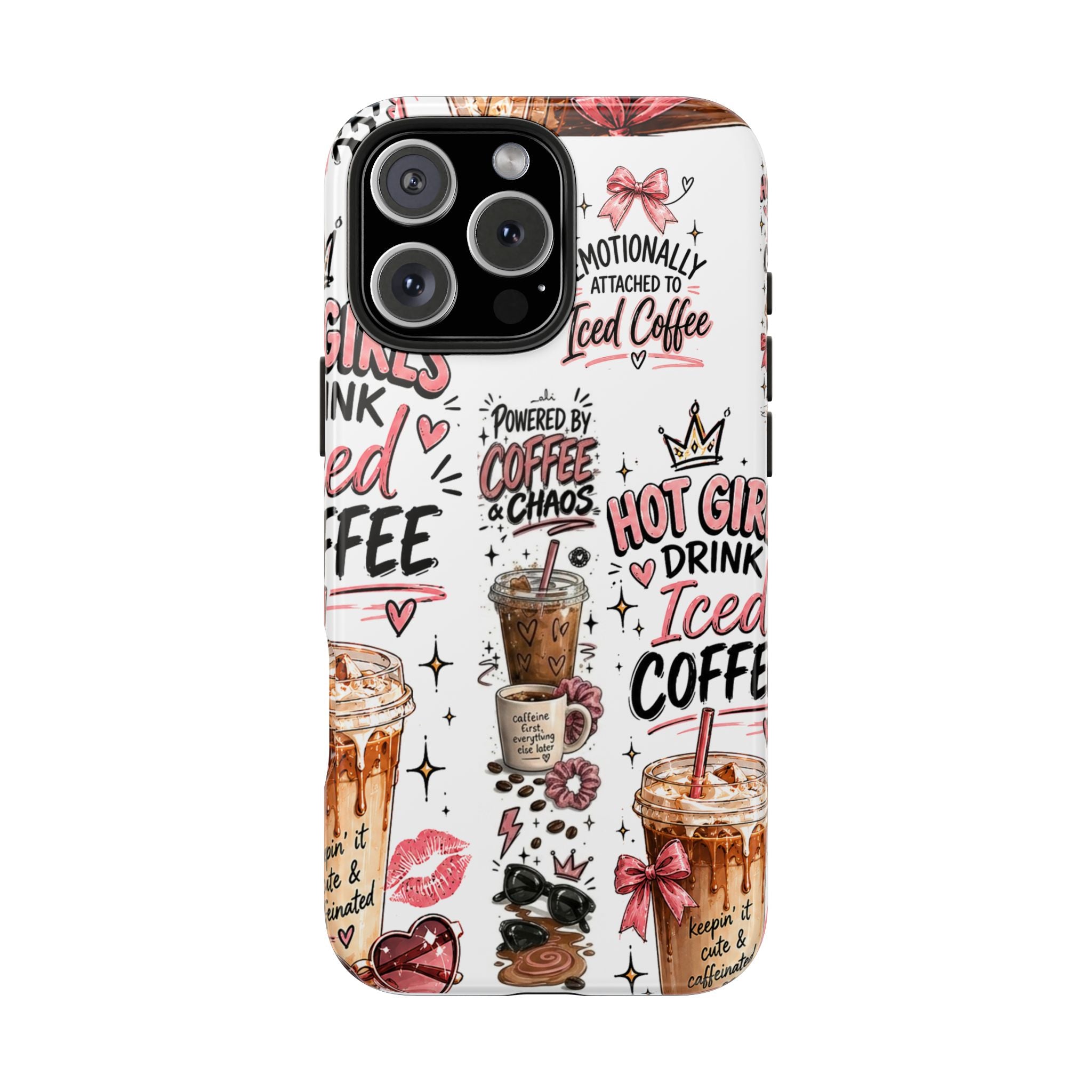 Iced Coffee Pattern Phone Case – "Powered by Coffee & Chaos" Tough Protective Case