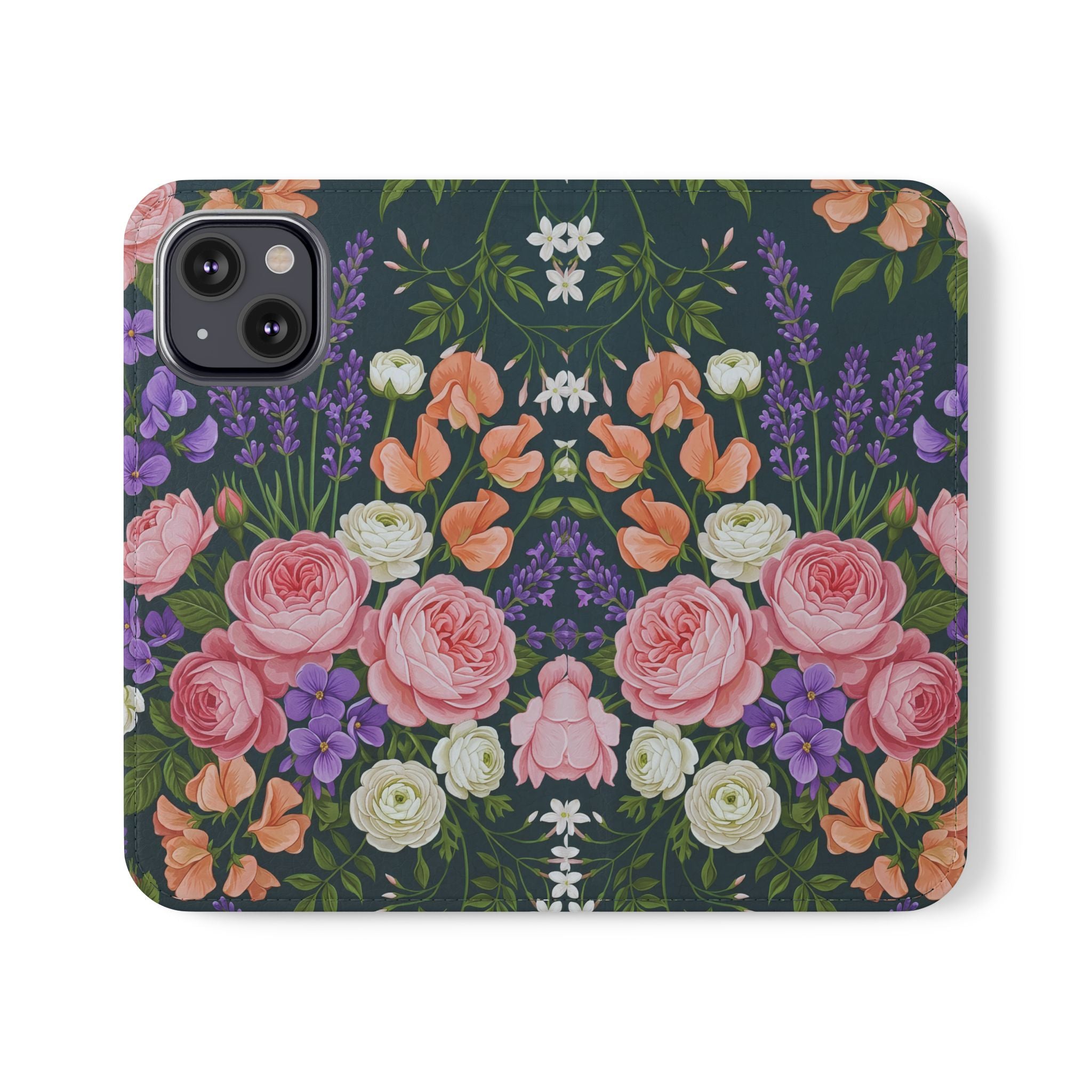 Floral Flip Phone Case -Wallet Cover with Card Slots