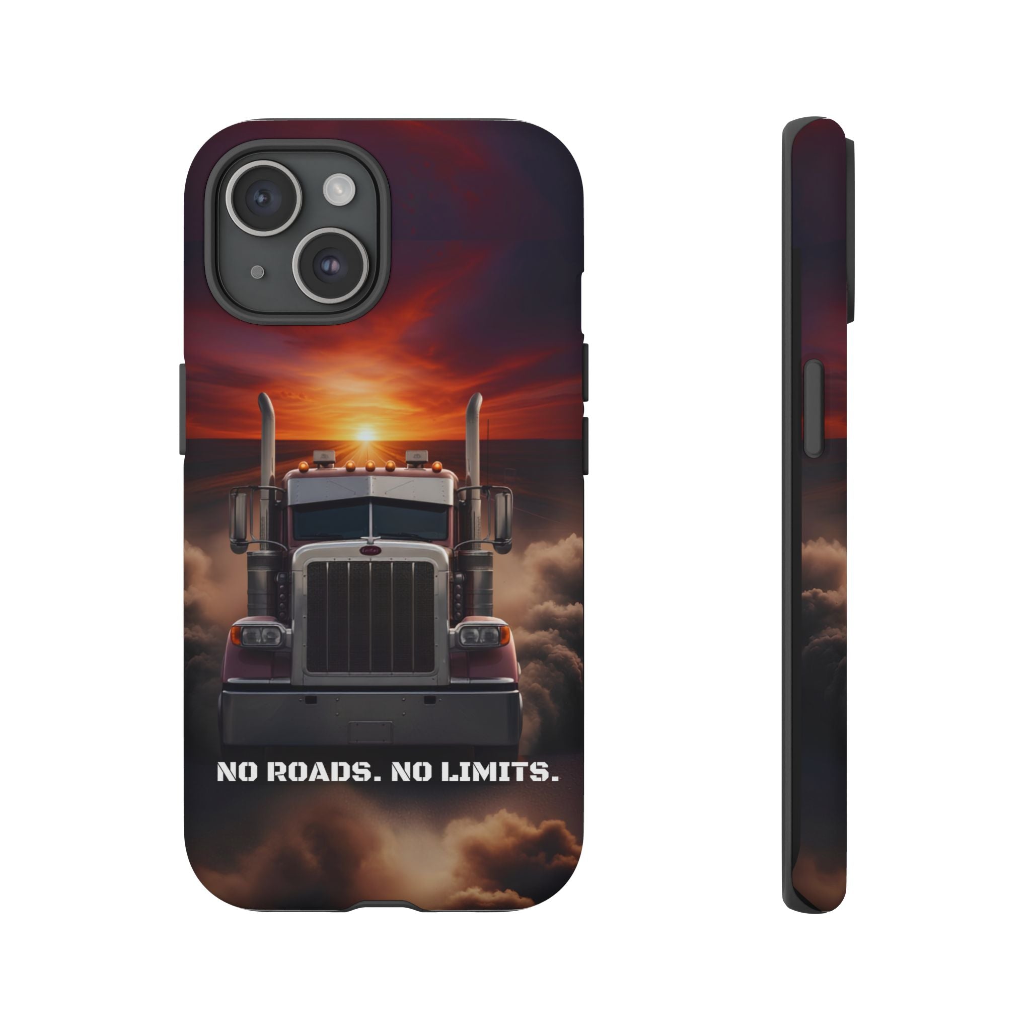 Truck Phone Case — "No Roads. No Limits." Sunset Semi Truck Protective Case