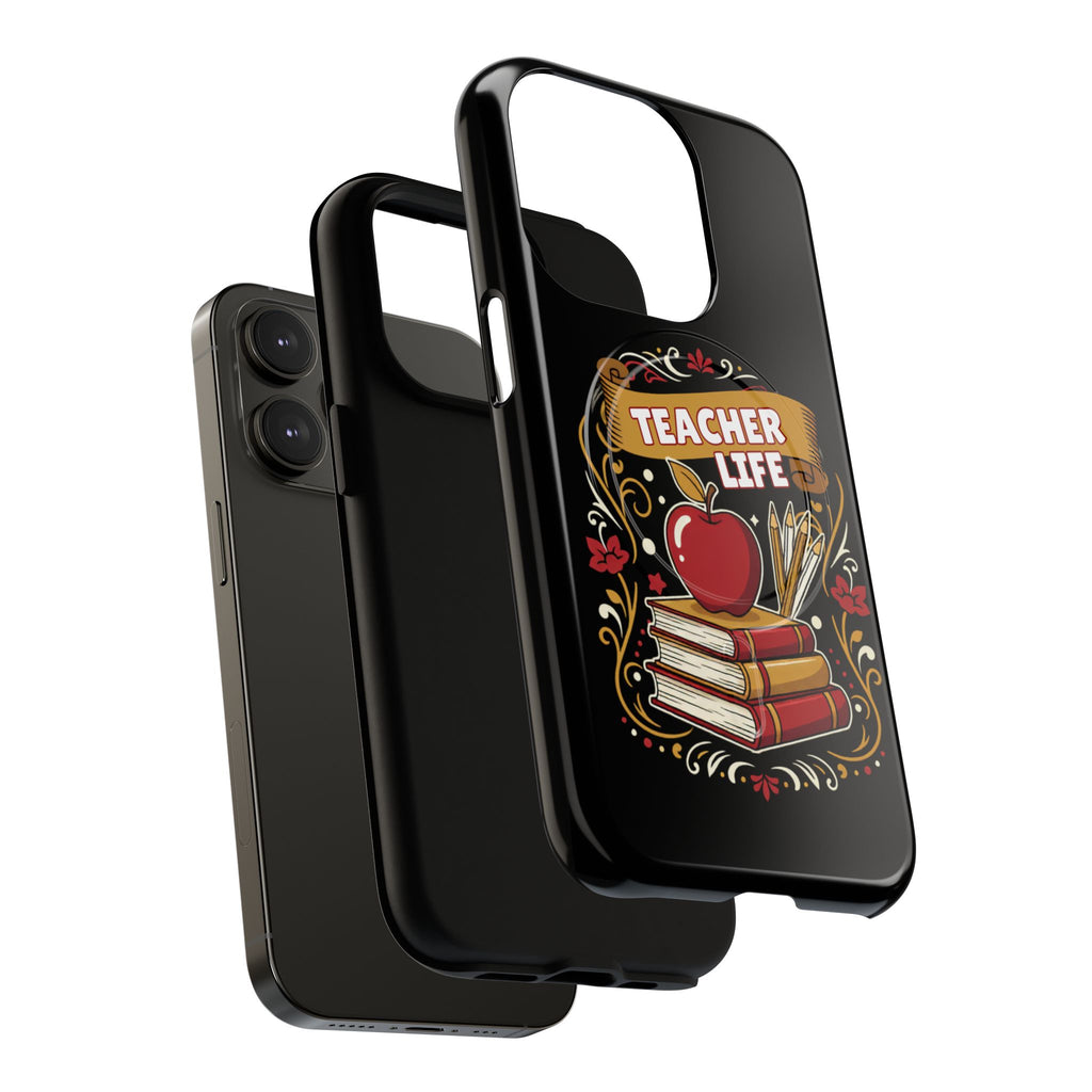 Teacher Life Phone Case - Tough Magnetic Protective Cover with Apple & Books Design