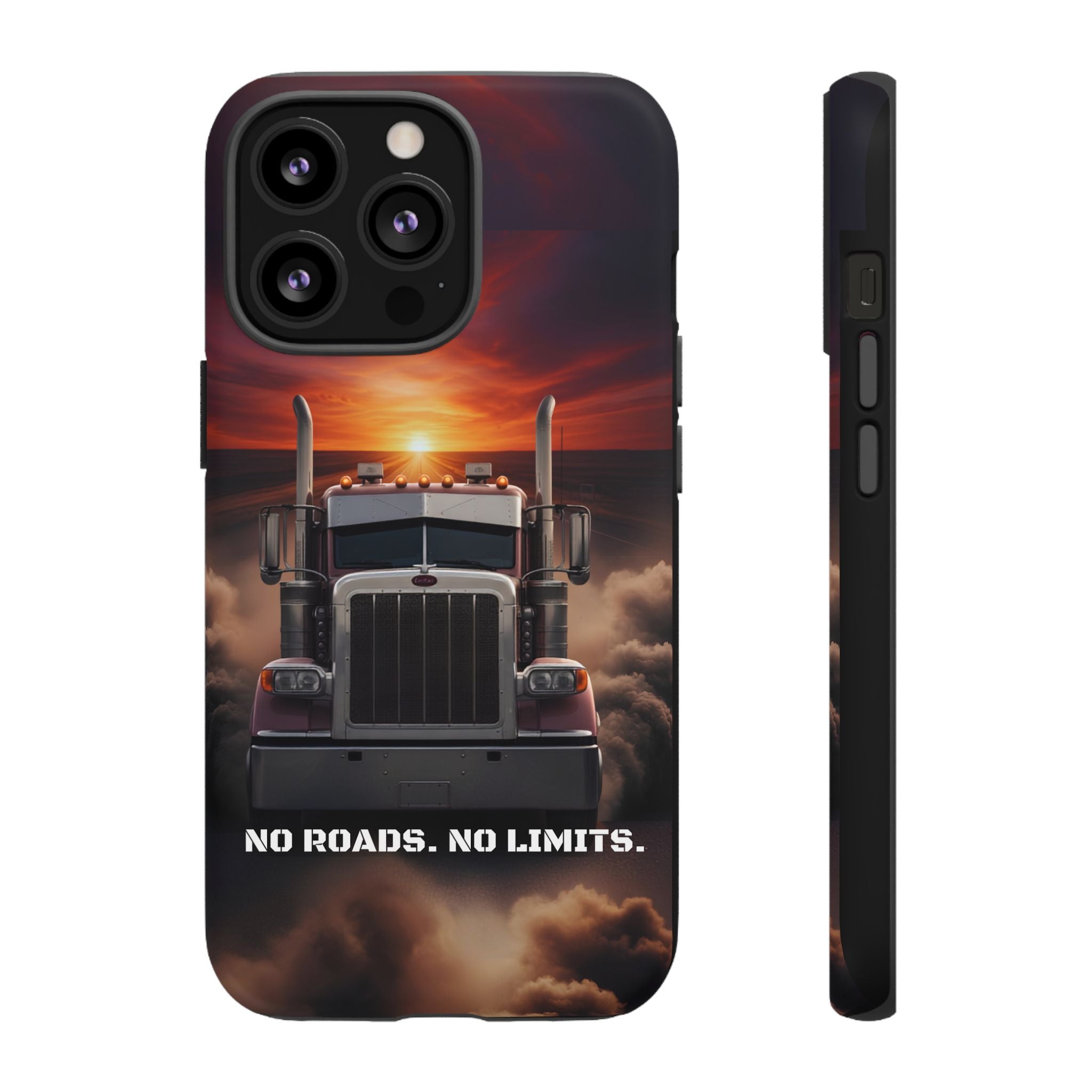 Truck Phone Case — "No Roads. No Limits." Sunset Semi Truck Protective Case