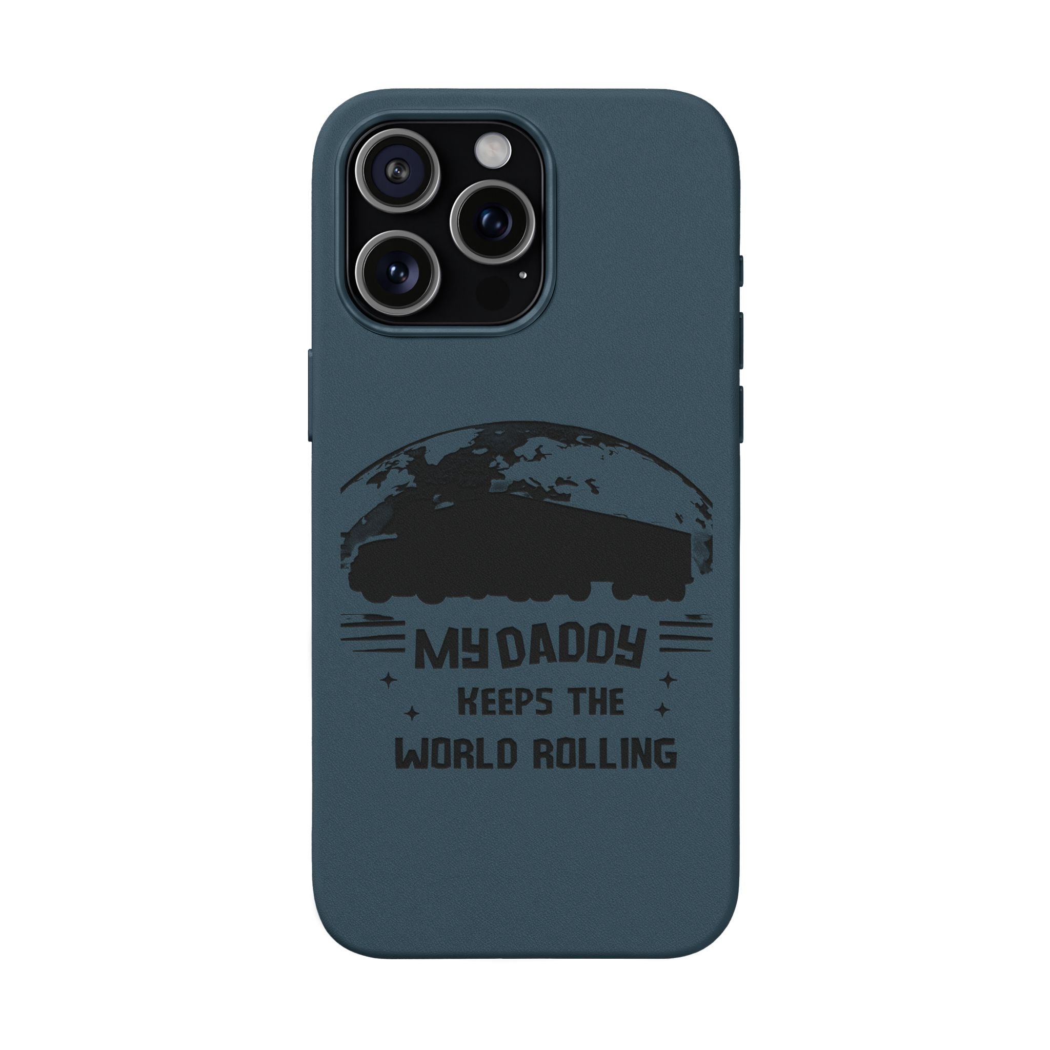 Engraved PU Leather Phone Case — 'Mhdaddy Keeps the World Rolling' Vintage Van Design