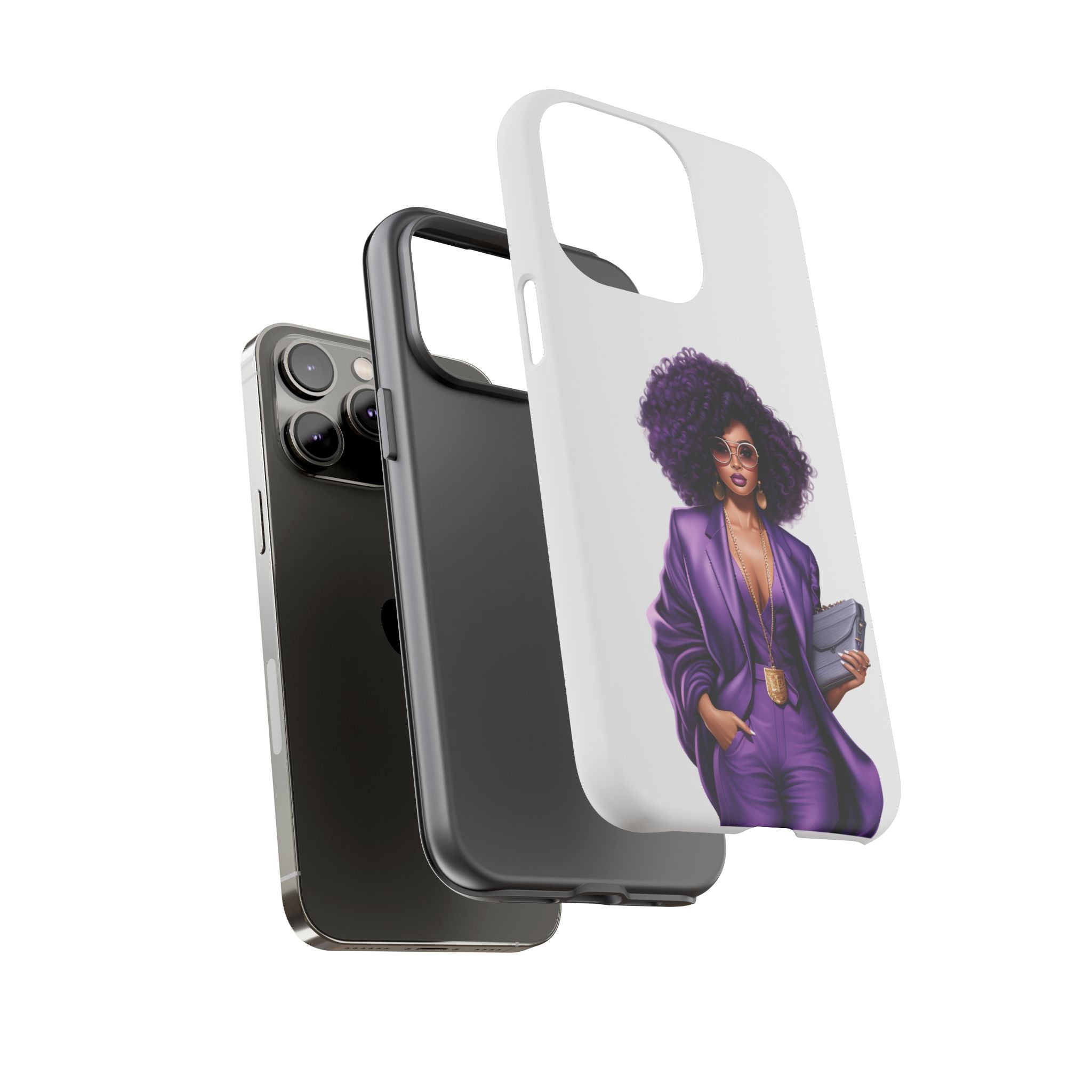 Purple Power Woman Phone Case — Afro Chic Businesswoman Protective Phone Cover