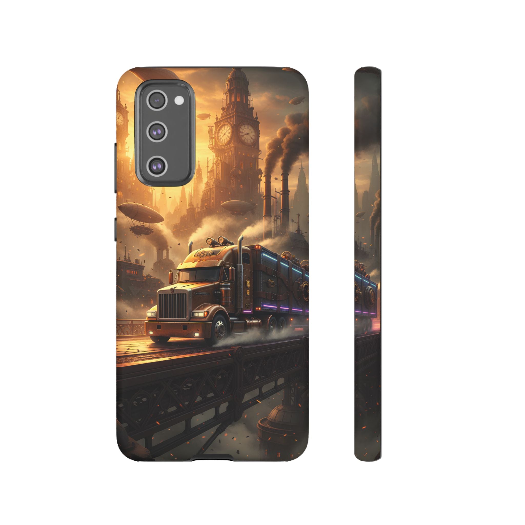 Steampunk Freightliner Phone Case — Rugged Trucking Cityscape iPhone Cover