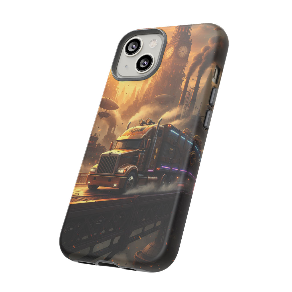 Steampunk Freightliner Phone Case — Rugged Trucking Cityscape iPhone Cover