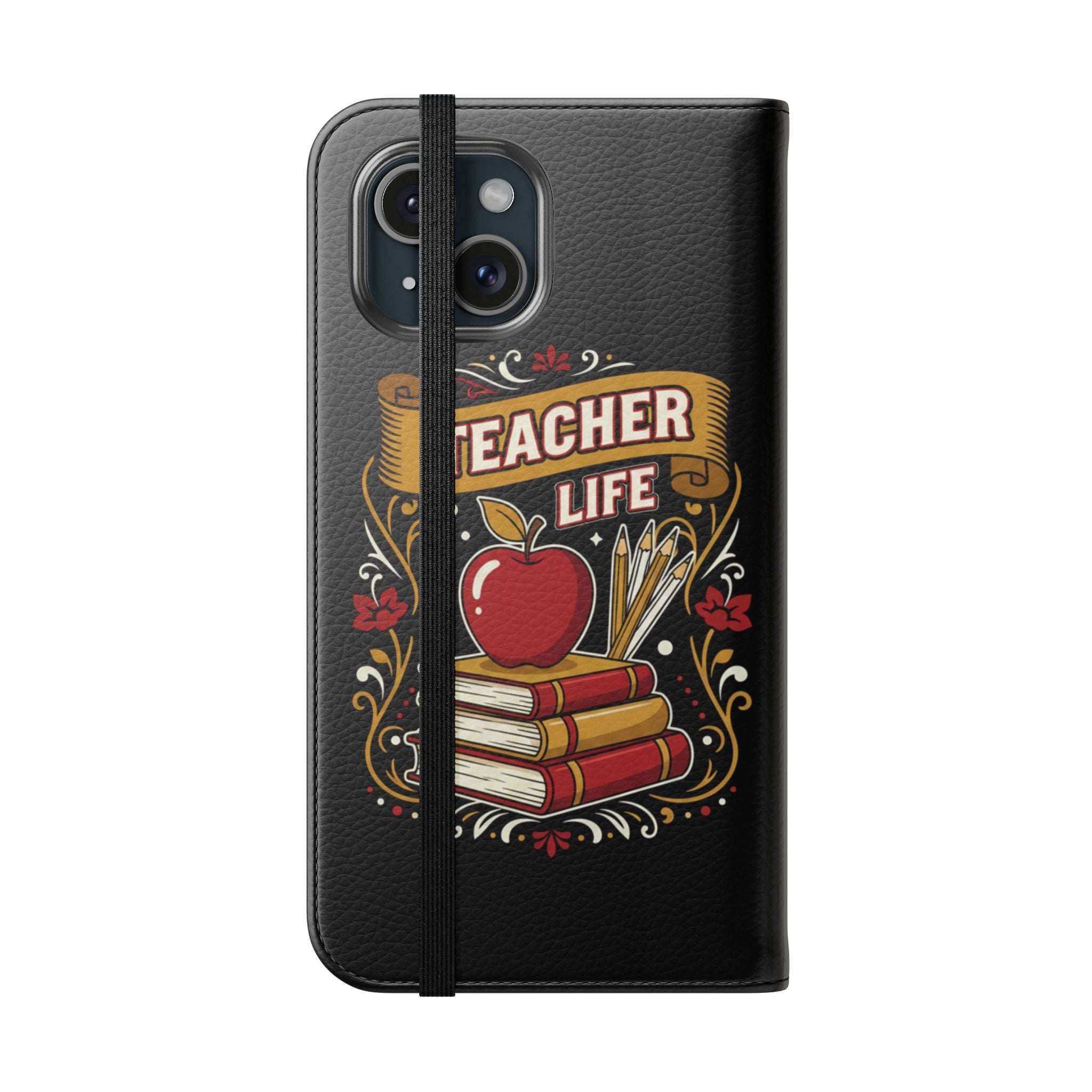Teacher Life Flip Phone Case – Wallet Folio with Apple & Books Design
