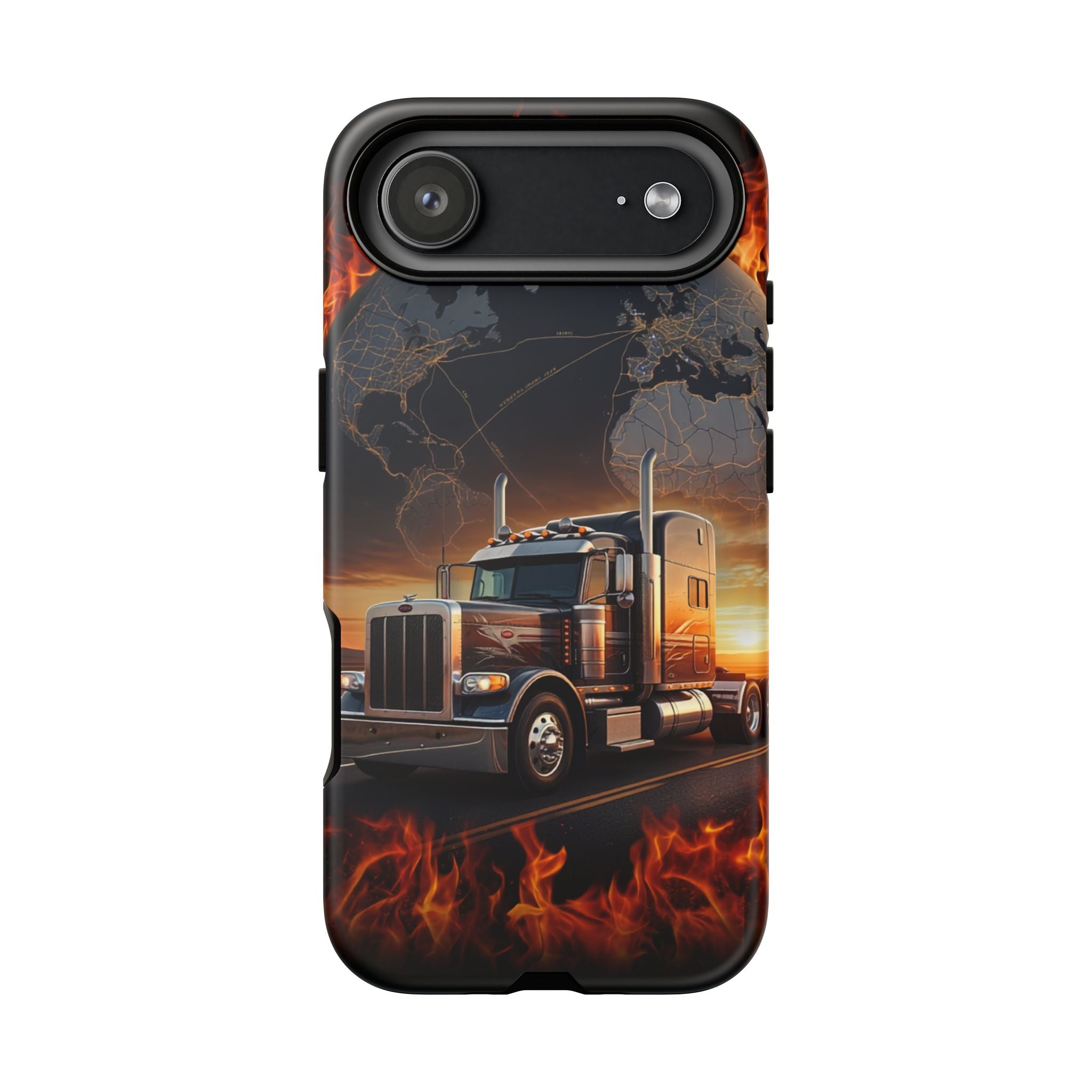 Truck Flames Phone Case — Bold Semi-Truck Globe Design