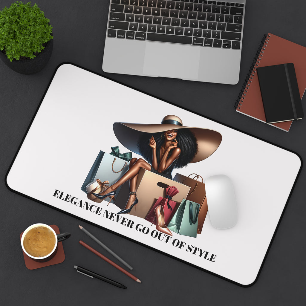 Chic Shopper Desk Mat — Fashionista Woman with Shopping Bags Mouse Pad