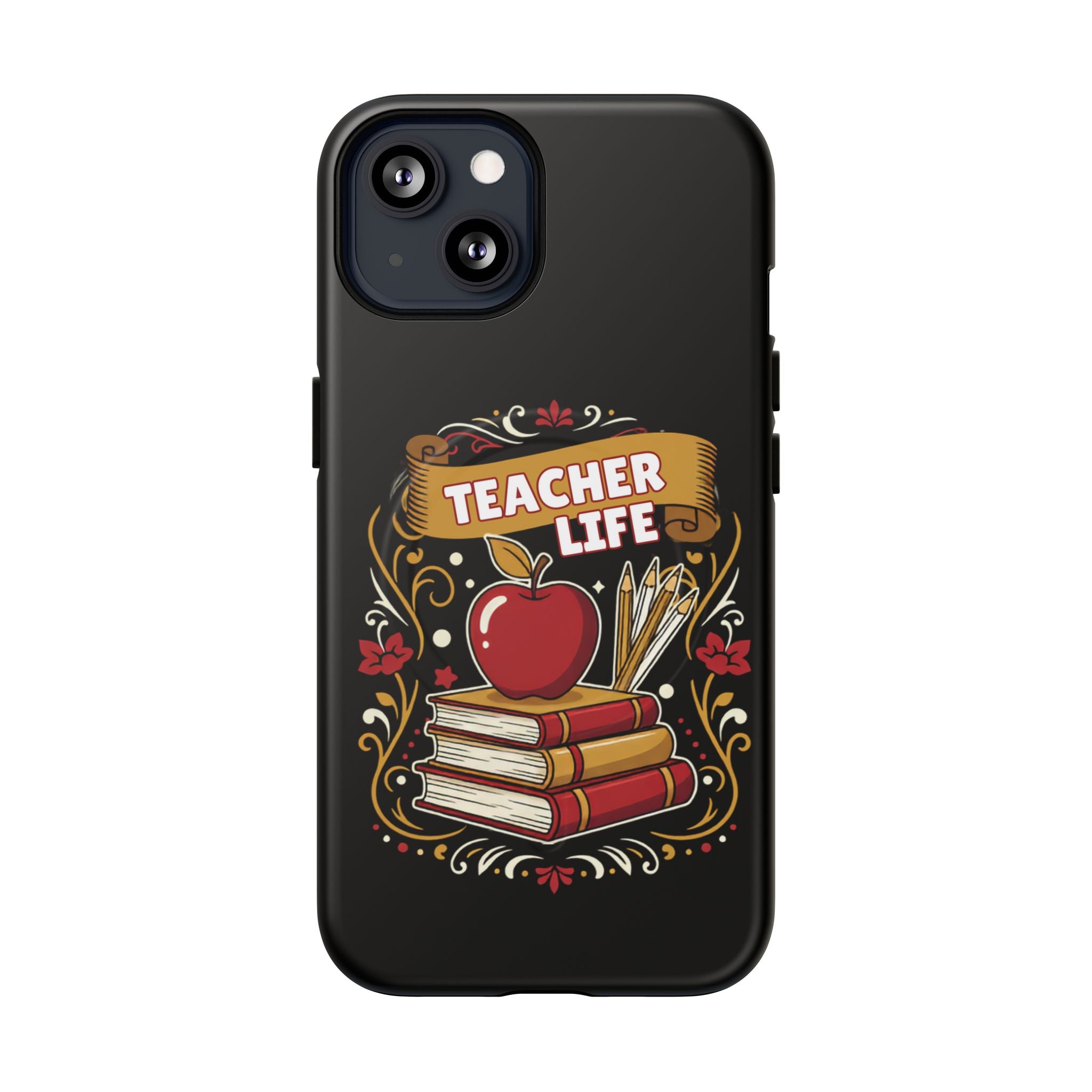 Teacher Life Phone Case - Tough Magnetic Protective Cover with Apple & Books Design
