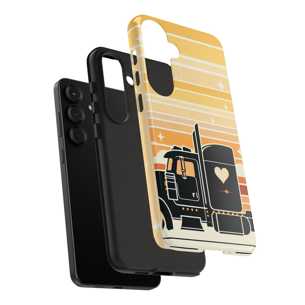 Trucker Heart Phone Case — Retro Semi Truck Protective Phone Cover