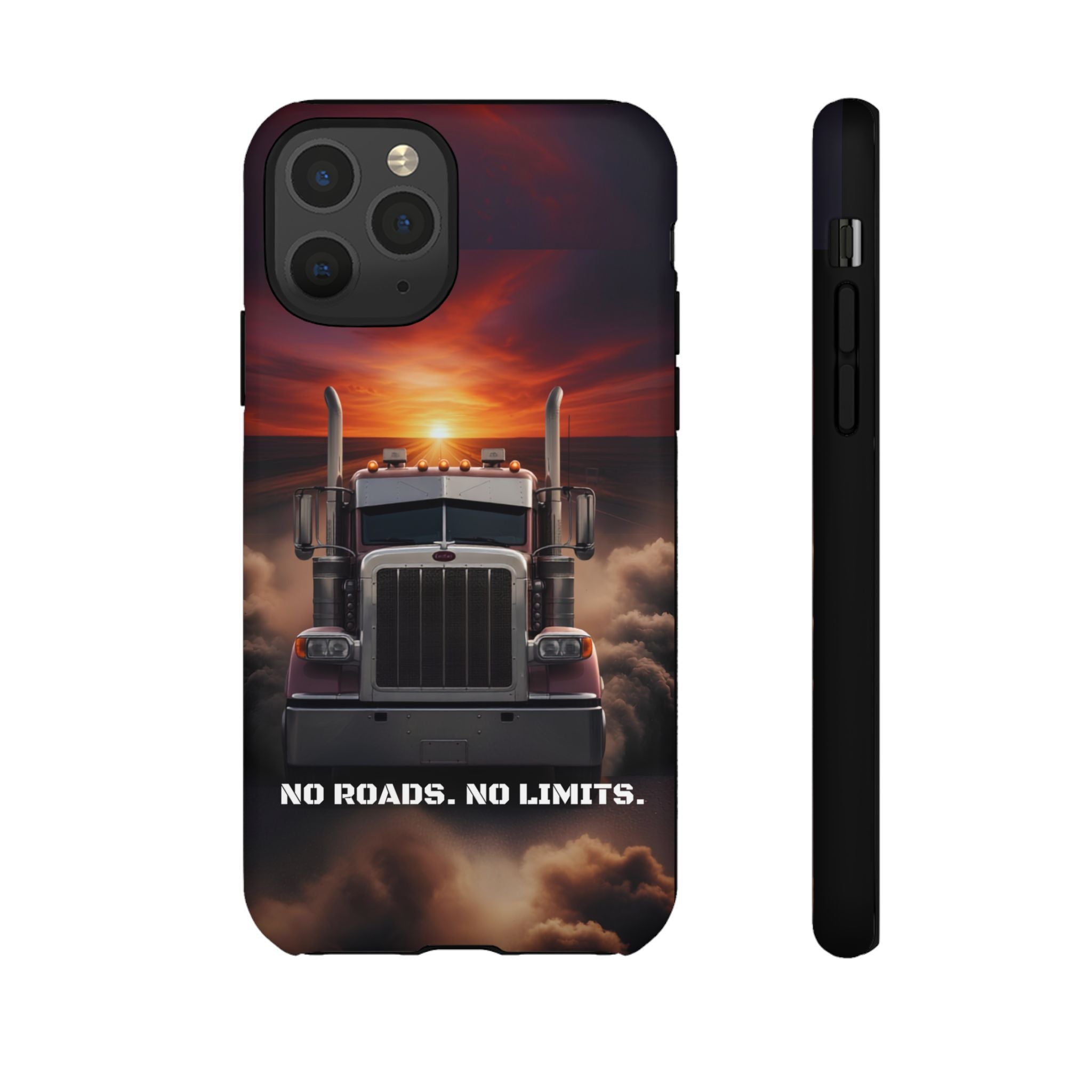 Truck Phone Case — "No Roads. No Limits." Sunset Semi Truck Protective Case