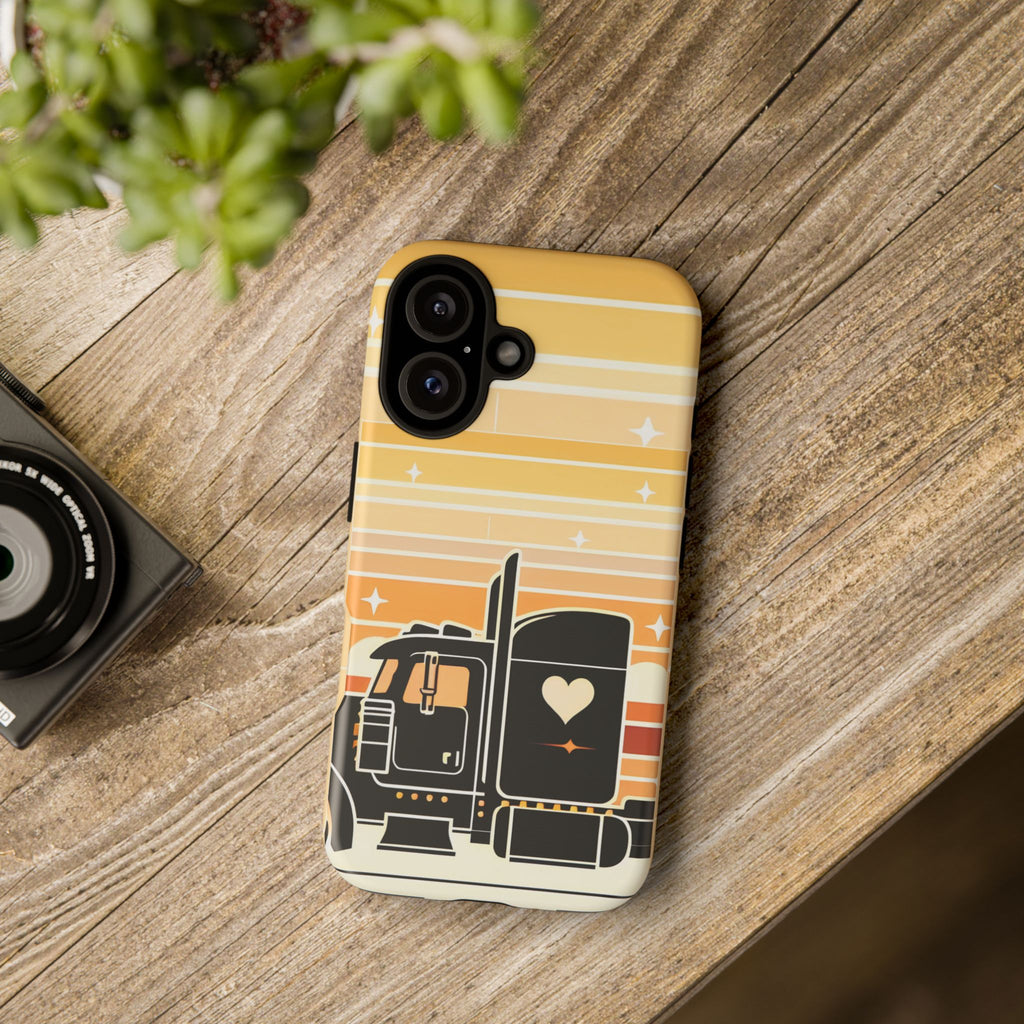Trucker Heart Phone Case — Retro Semi Truck Protective Phone Cover