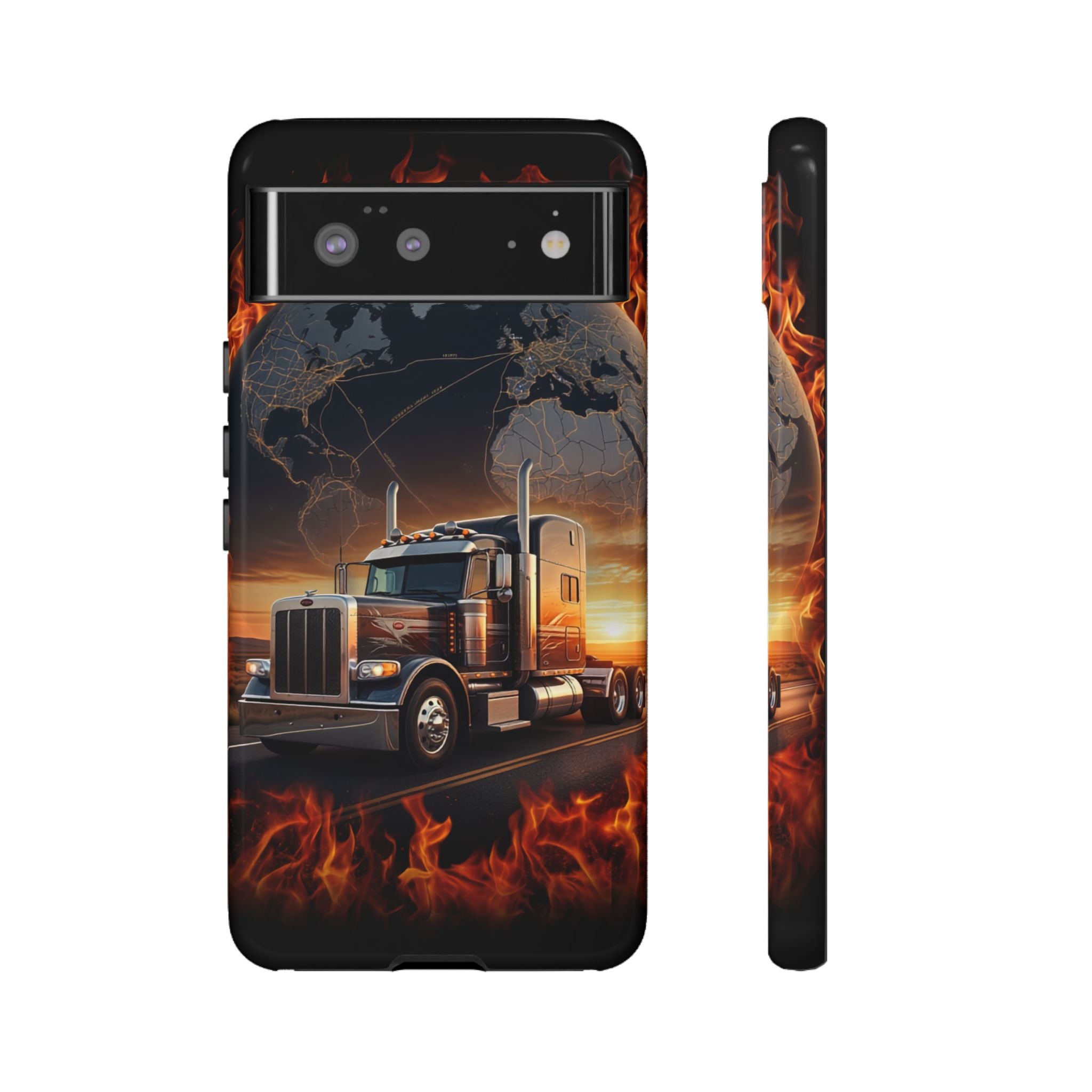 Truck Flames Phone Case — Bold Semi-Truck Globe Design