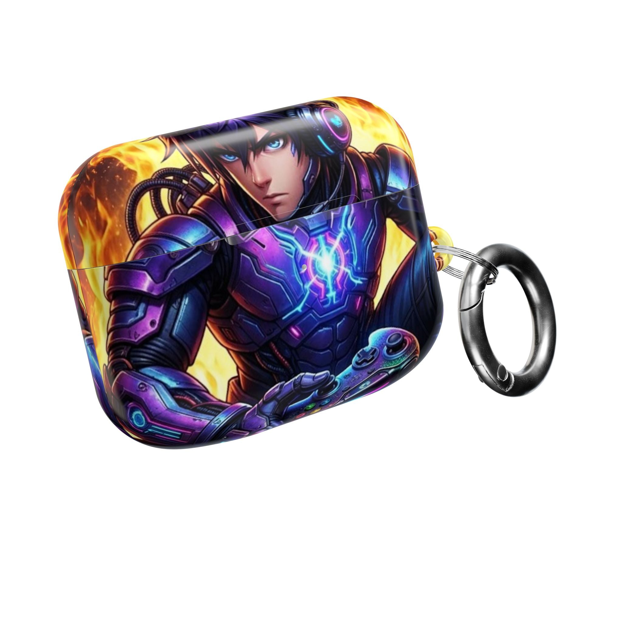 Gamer Anime AirPod Case — Neon Cyber Warrior Design