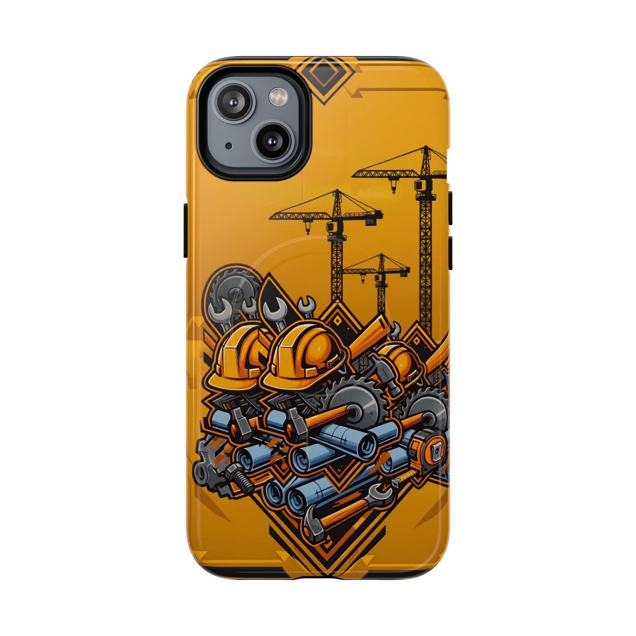Construction Gear Tough Magnetic Phone Case — Worker Helmet & Tools Design