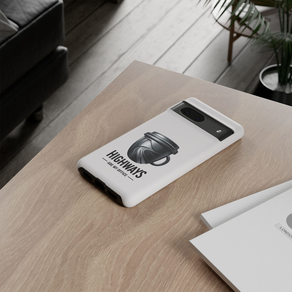 Hard Shell Phone Case — “Highways Are My Office” Travel Coffee Design