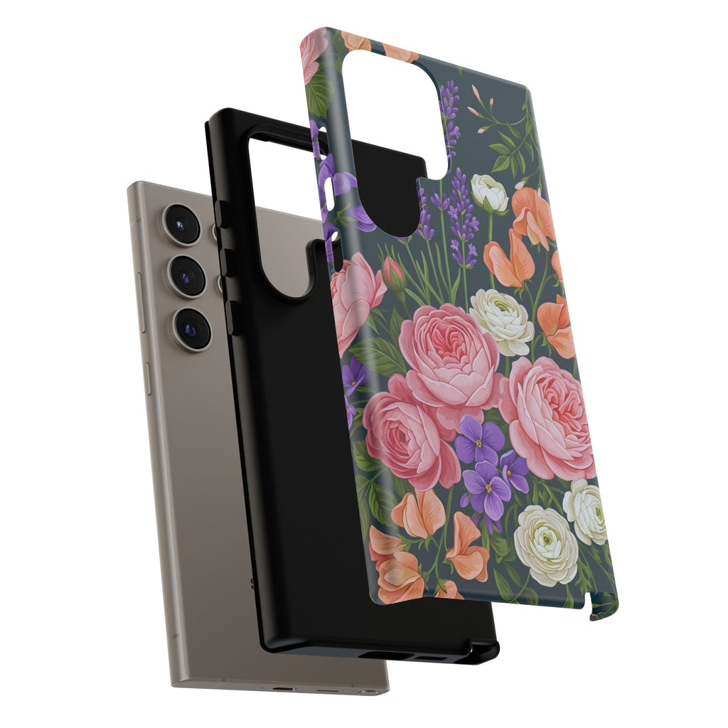 Floral Bouquet Phone Case — Vintage Roses & Lavender Protective Cover