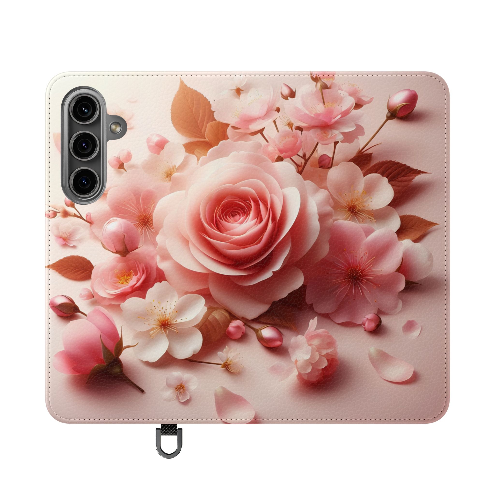 Floral Rose Flip Case — Pink Blossom Wallet Phone Cover