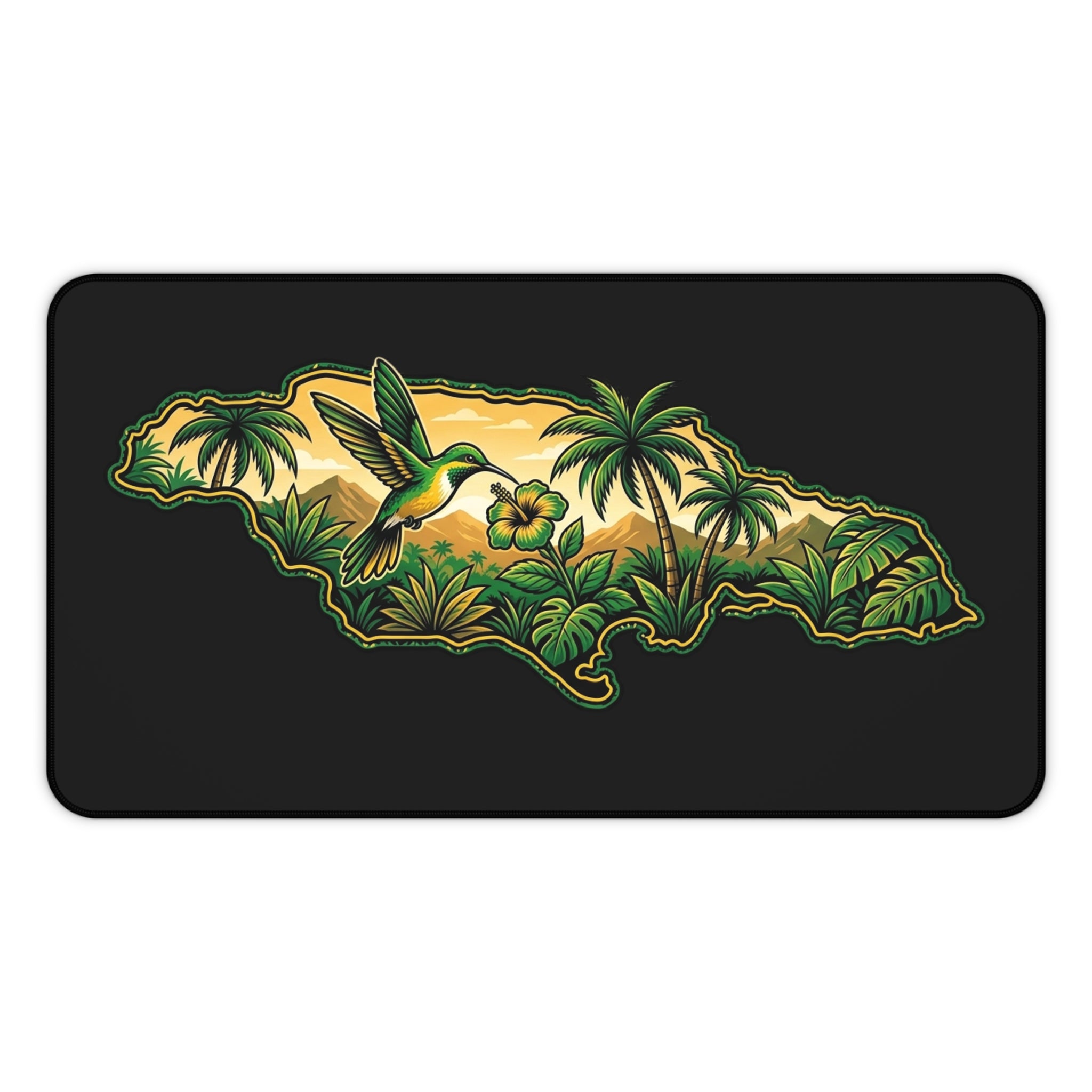Desk Mat — Jamaican Hummingbird Island Desk Mat (Tropical Palm, Hibiscus & Nautical Vibe)