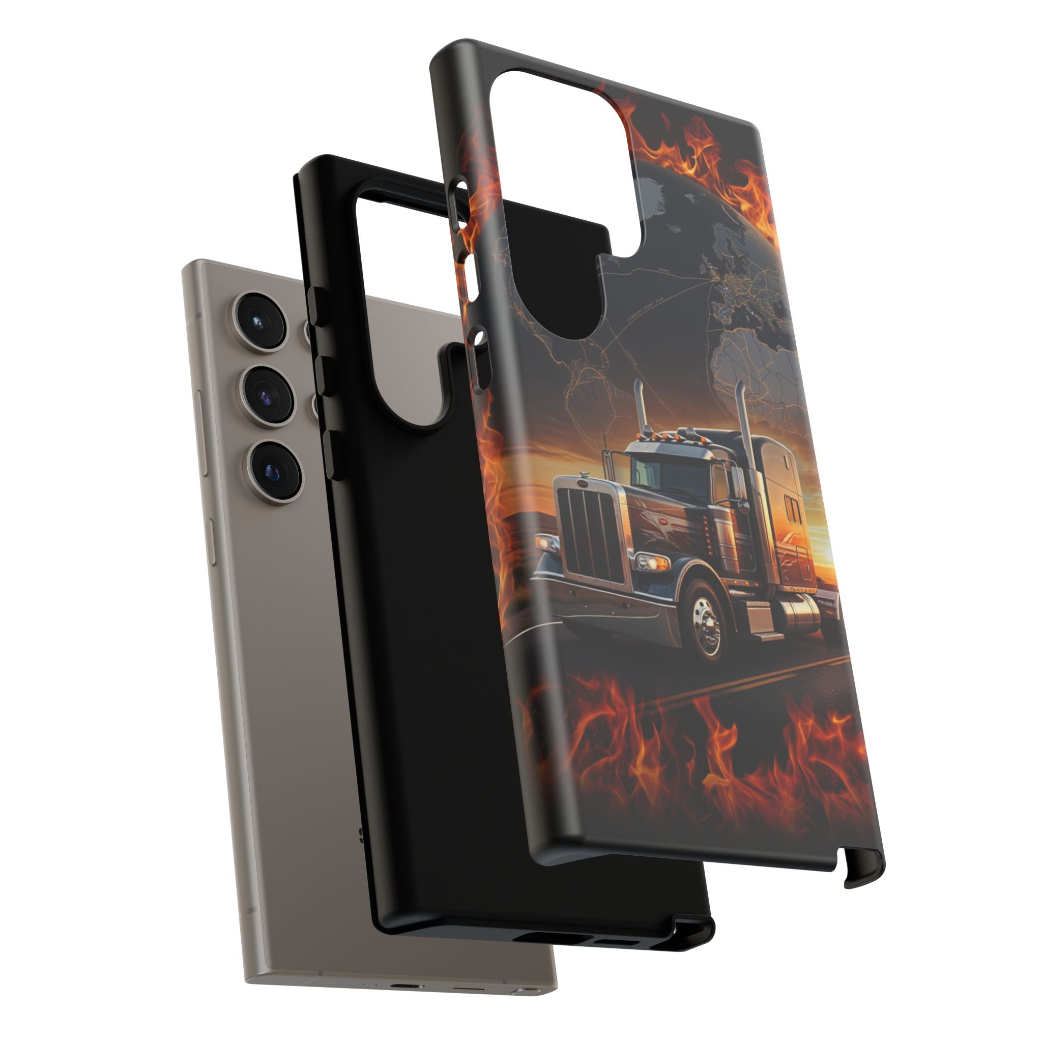 Truck Flames Phone Case — Bold Semi-Truck Globe Design