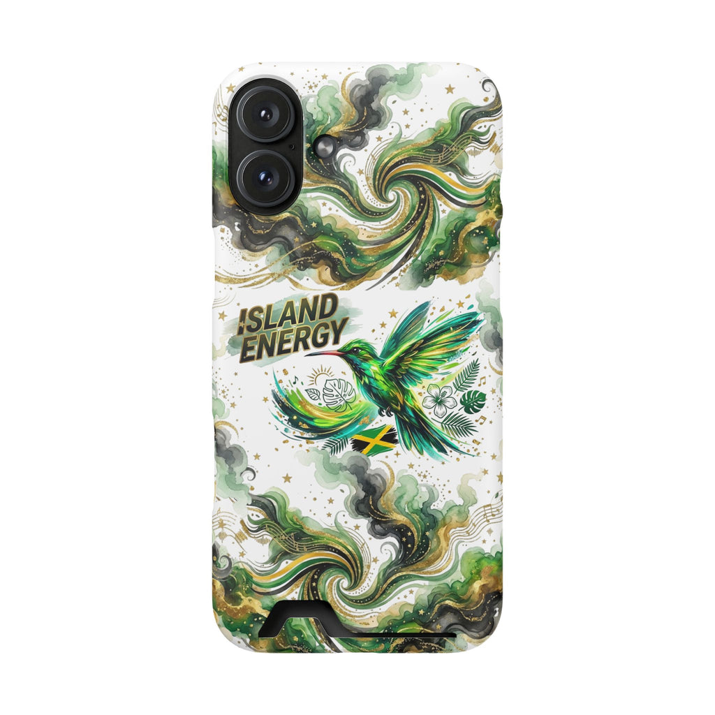 Phone Case with Card Holder — 'Island Energy' Green Hummingbird Design