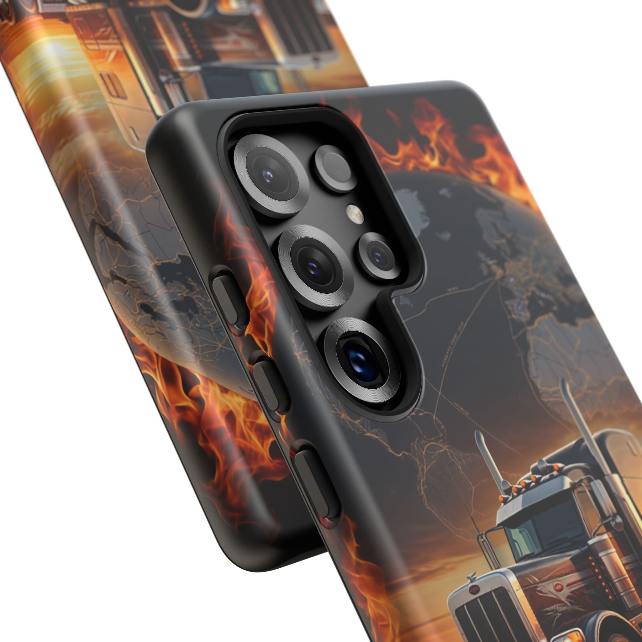 Truck Flames Phone Case — Bold Semi-Truck Globe Design